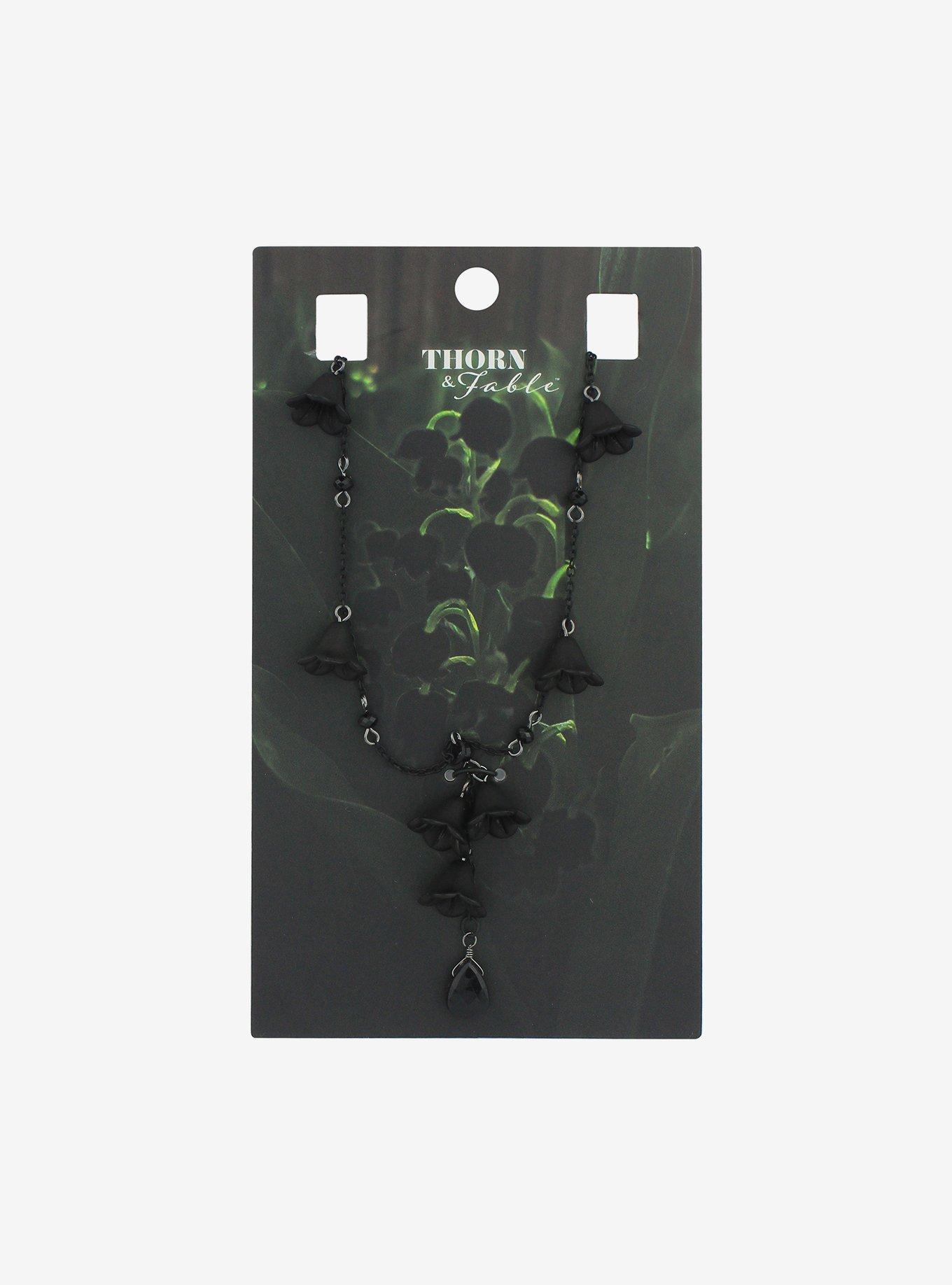 Thorn & Fable Black Flower Gem Drop Necklace, , hi-res
