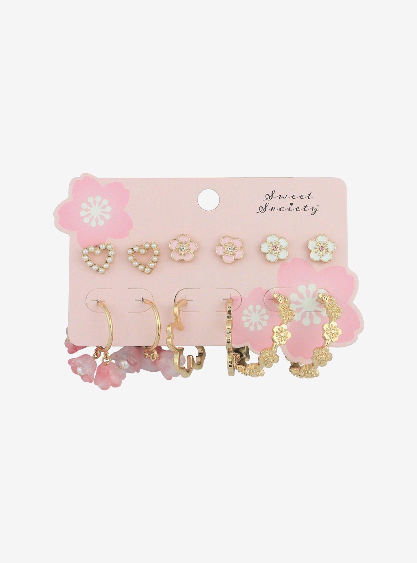 Sweet Society Cherry Blossom Stud & Hoop Earring Set, , hi-res