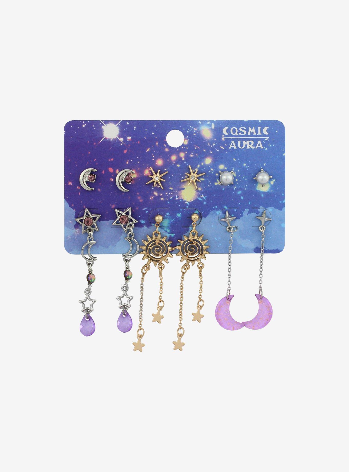 Cosmic Aura Purple Celestial Earring Set