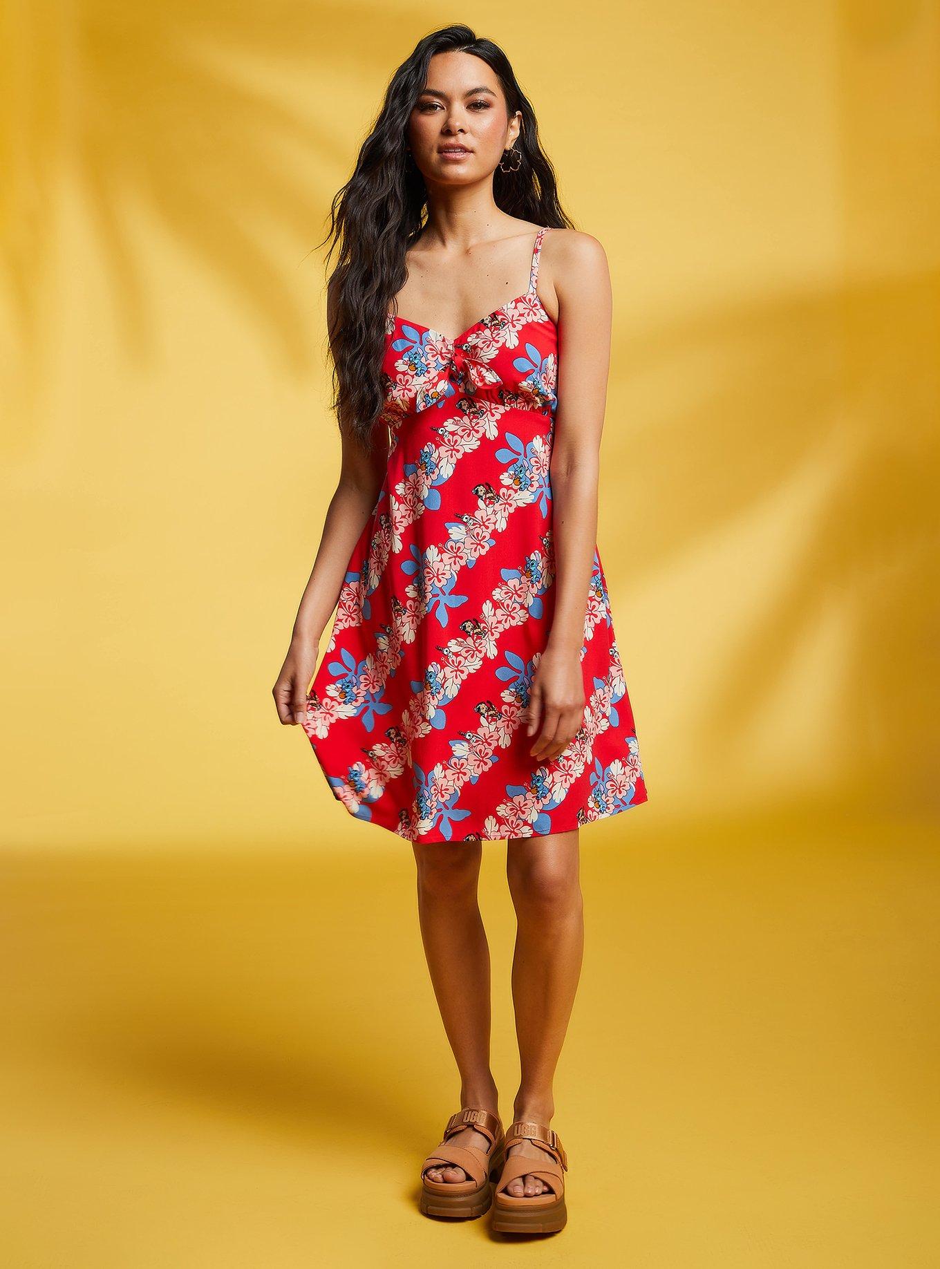 Disney Lilo & Stitch Hibiscus Tie-Front Dress — BoxLunch Exclusive, RED, hi-res