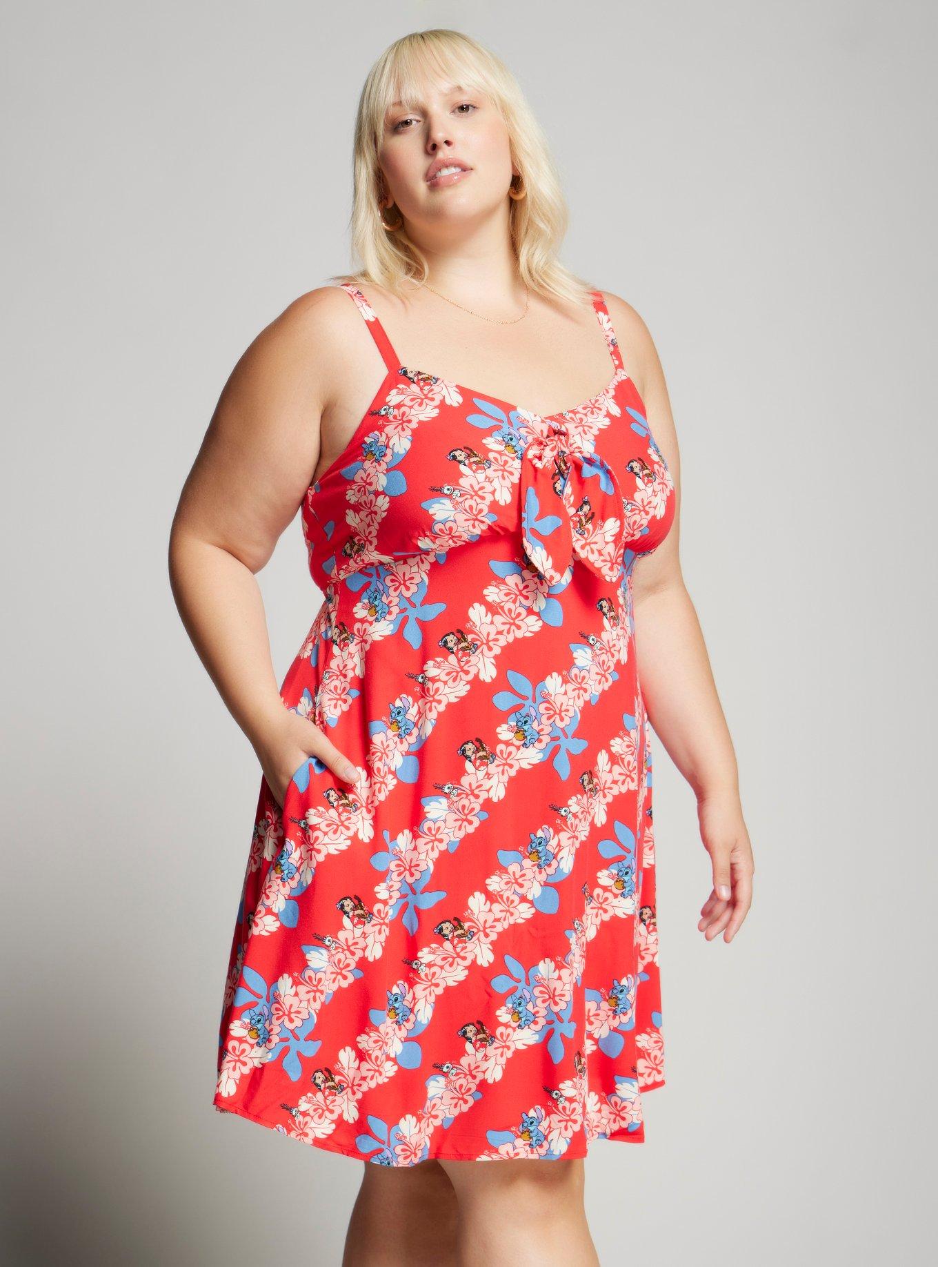 Disney Lilo & Stitch Hibiscus Plus Size Tie-Front Dress — BoxLunch Exclusive, , hi-res