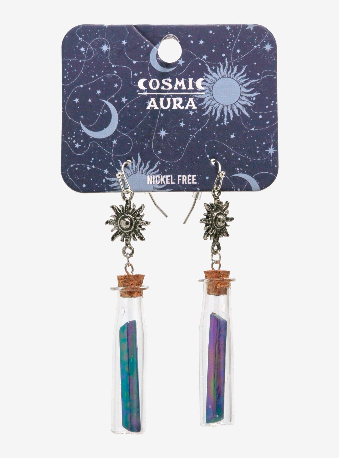 Cosmic Aura Crystal Drop Sun Earrings, , hi-res