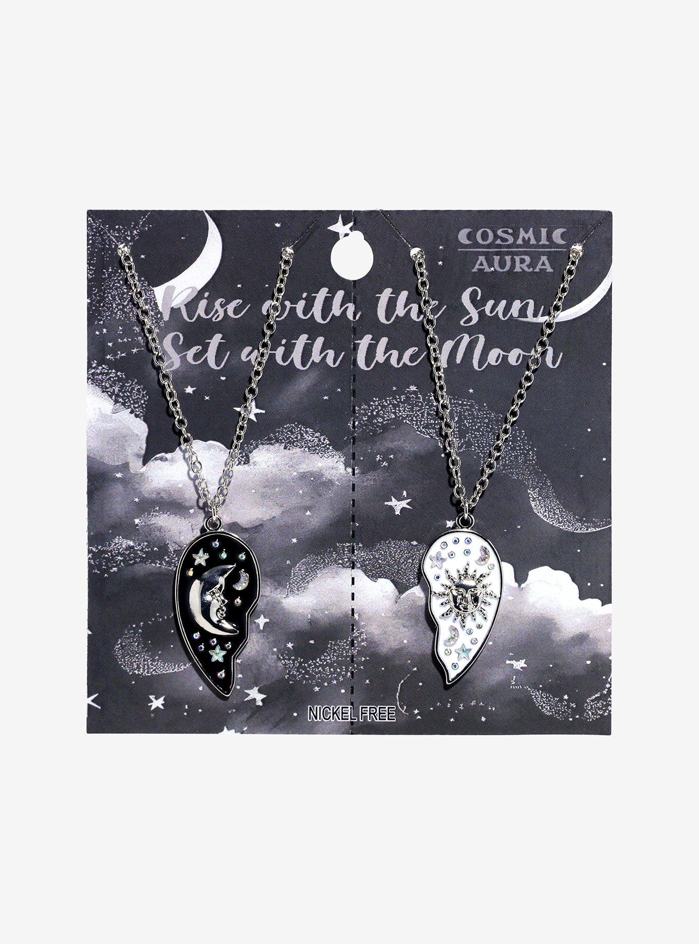 Cosmic Aura Sun & Moon Rhinestone Heart Best Friend Necklace Set