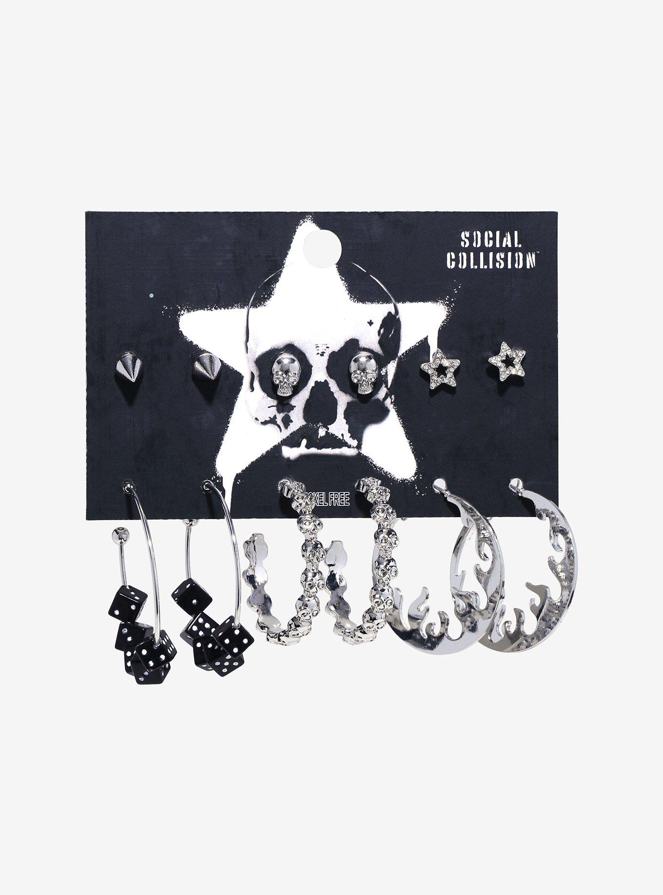 Social Collision® Skull Dice Stud & Hoop Earring Set, , hi-res