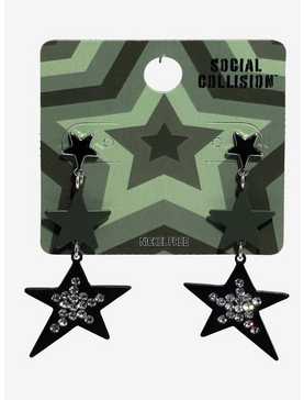 Social Collision Green & Black Star Drop Earrings, , hi-res