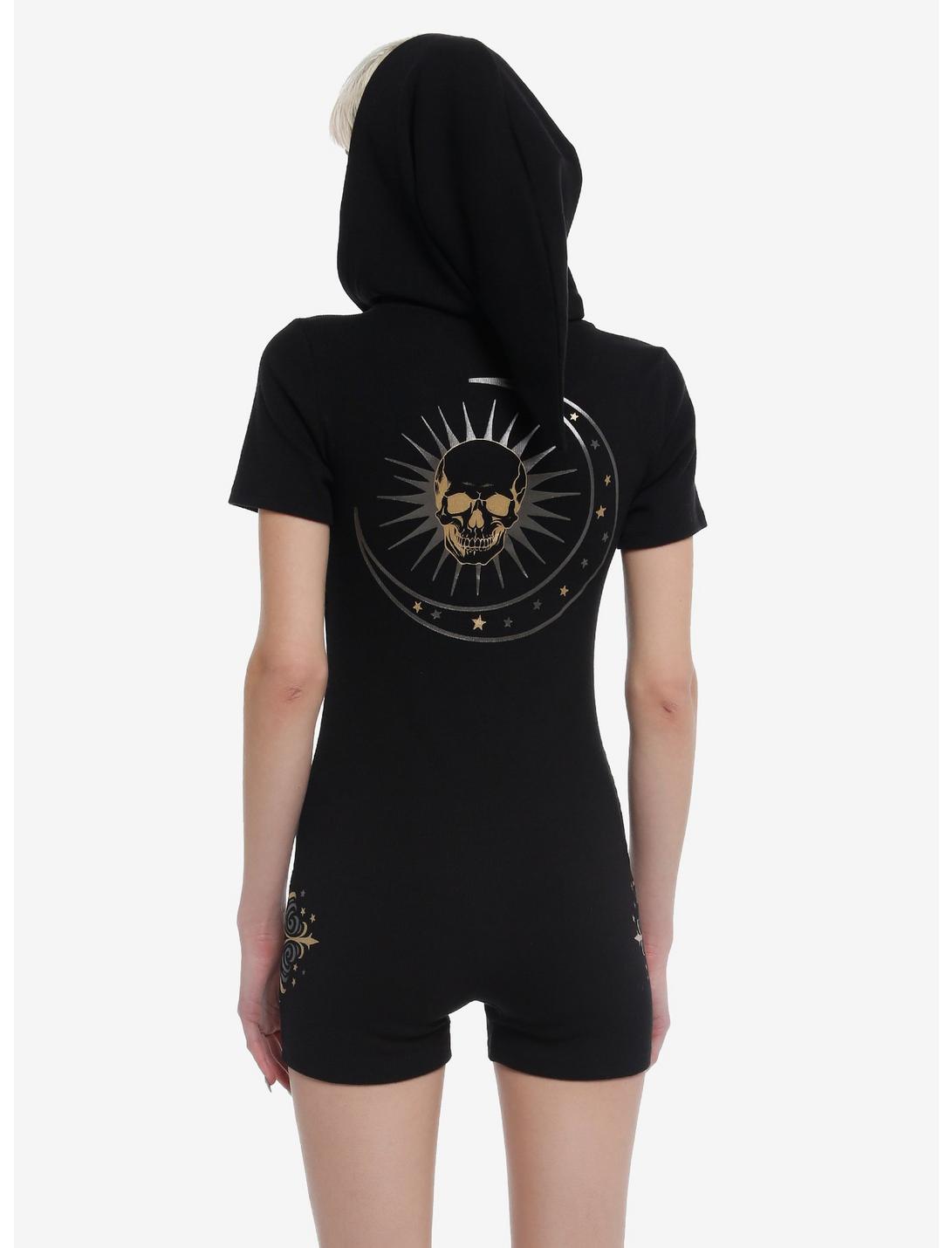 Cosmic Aura® Celestial Skull Girls Hooded Romper, BLACK, hi-res