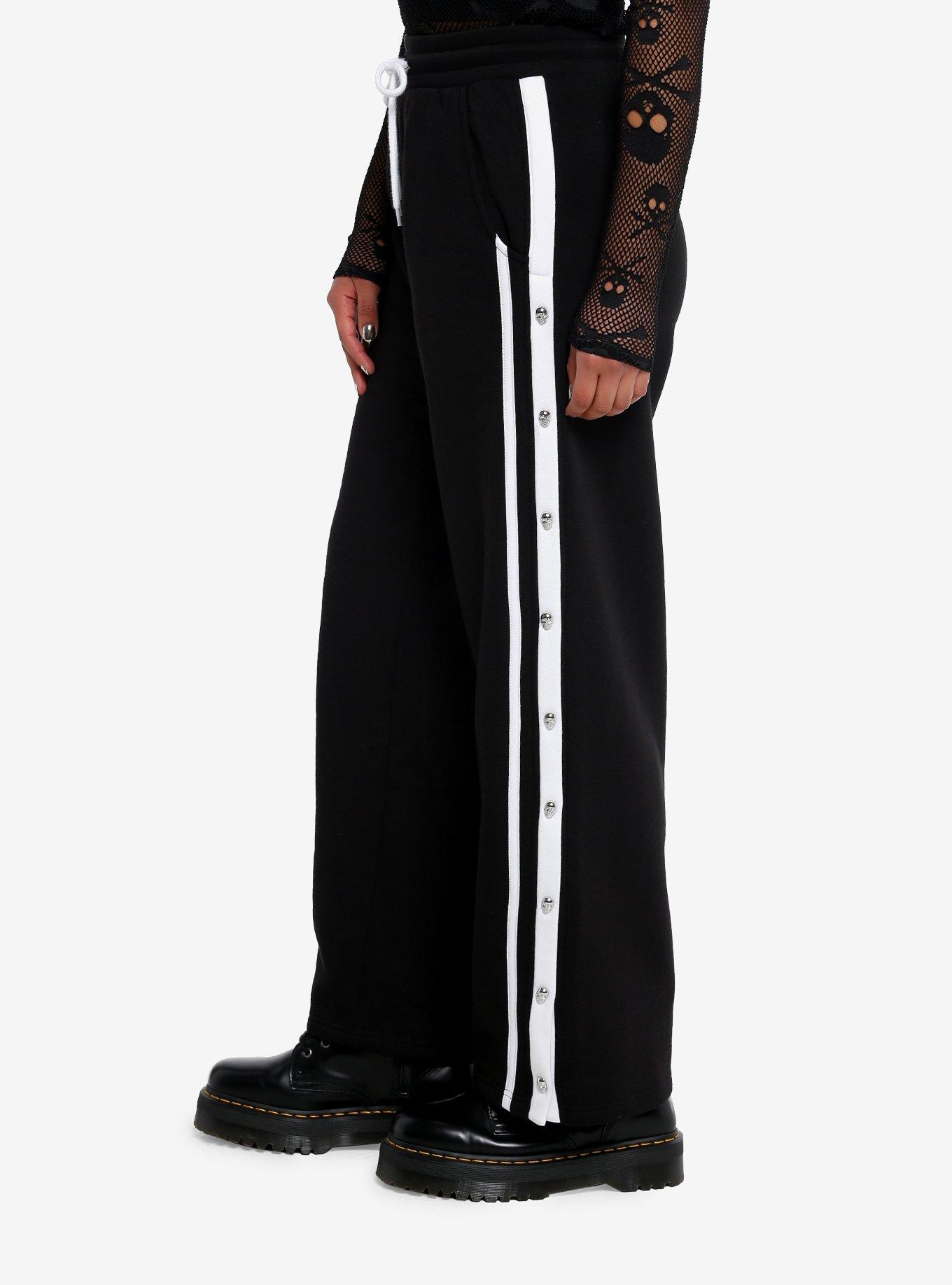 Black & White Stripe Snap Girls Track Pants, BLACK, hi-res