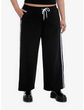 Social Collision® Black & White Stripe Snap Girls Track Pants Plus Size, , hi-res