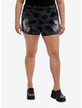 Social Collision® Skull Wings Dark Wash Ruched Lounge Shorts Plus Size, MULTI, hi-res