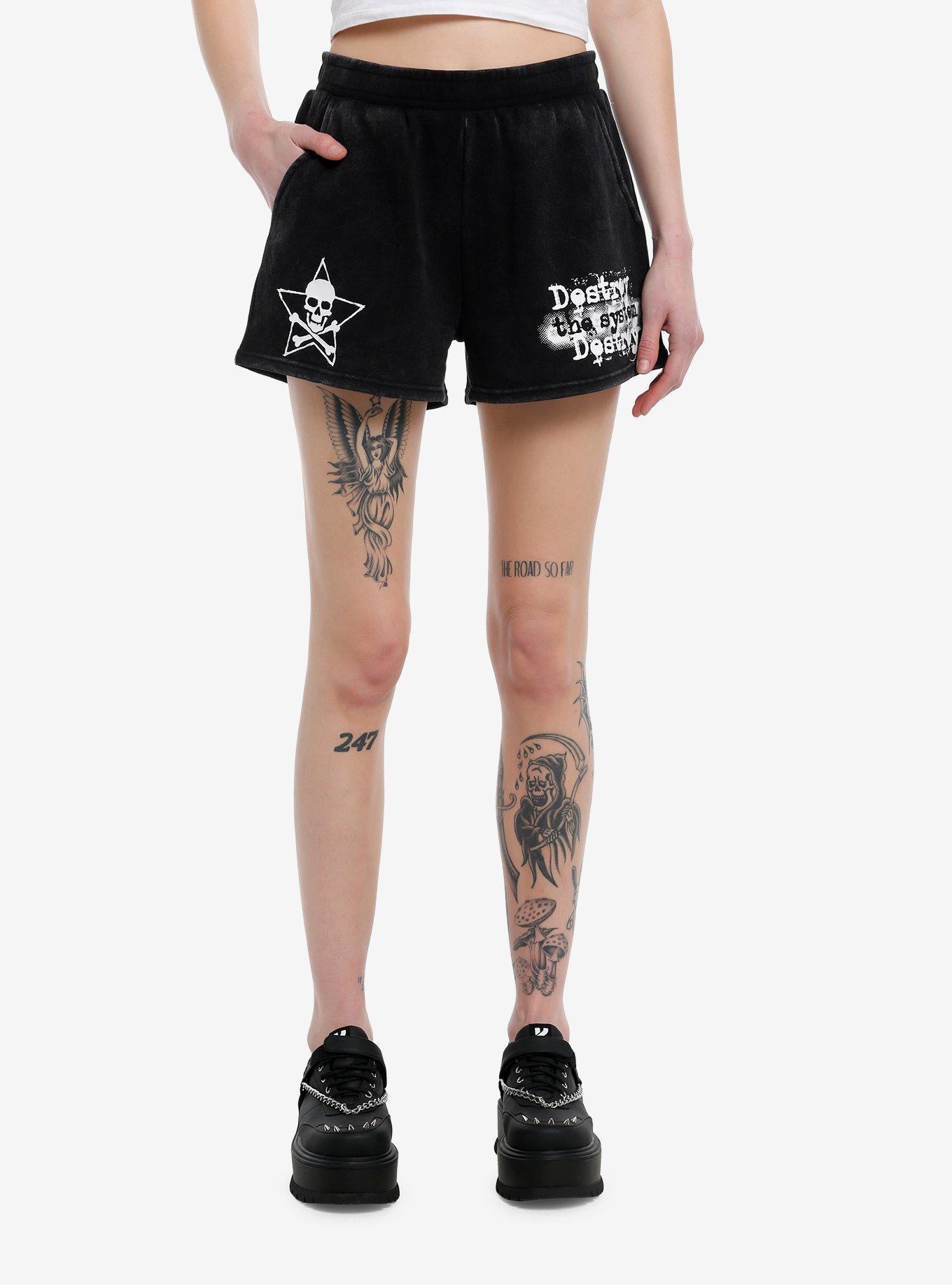 Social Collision® Destroy The System Wash Girls Lounge Shorts, , hi-res