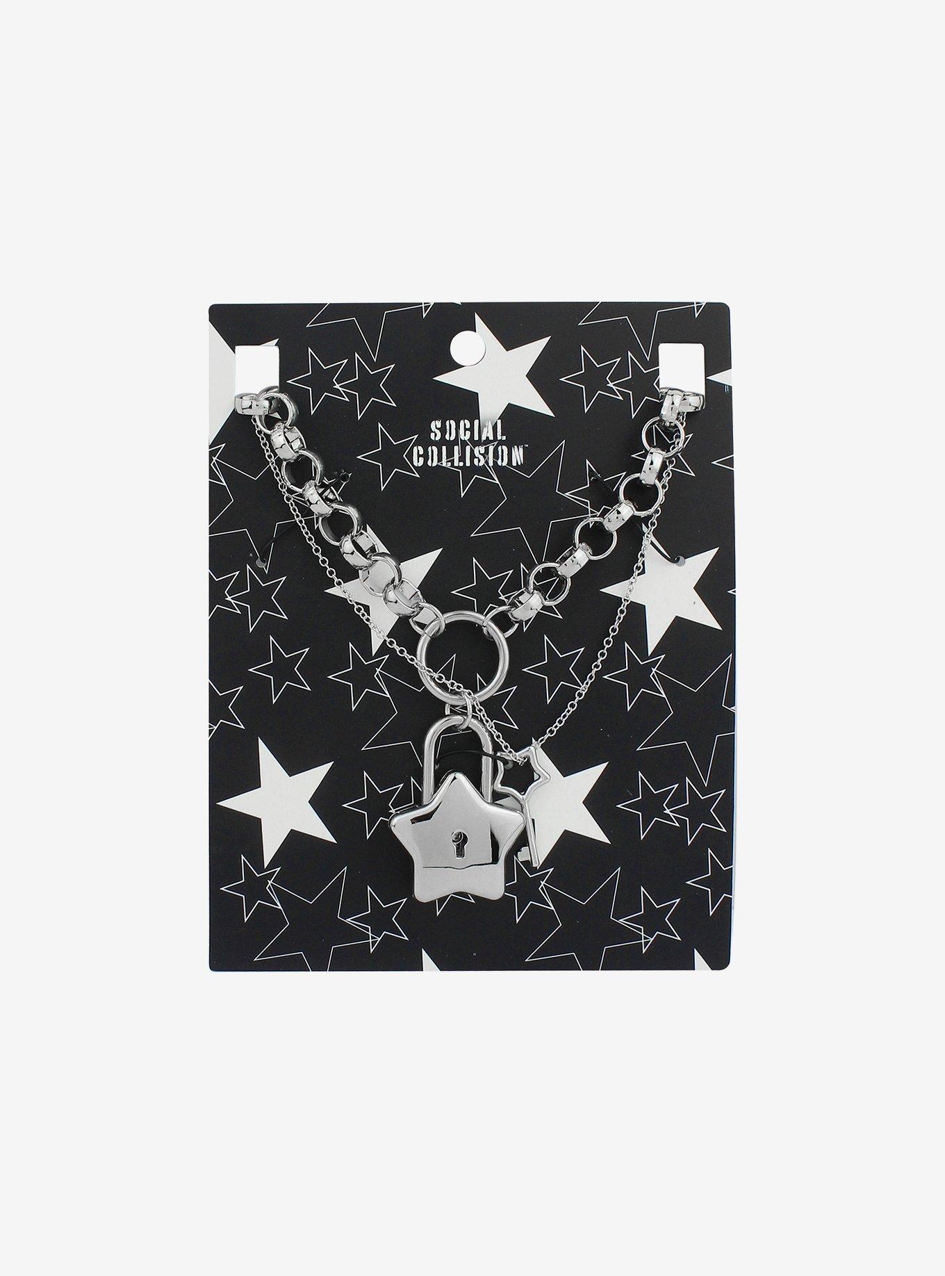 Social Collision Star Padlock & Key Necklace Set, , hi-res