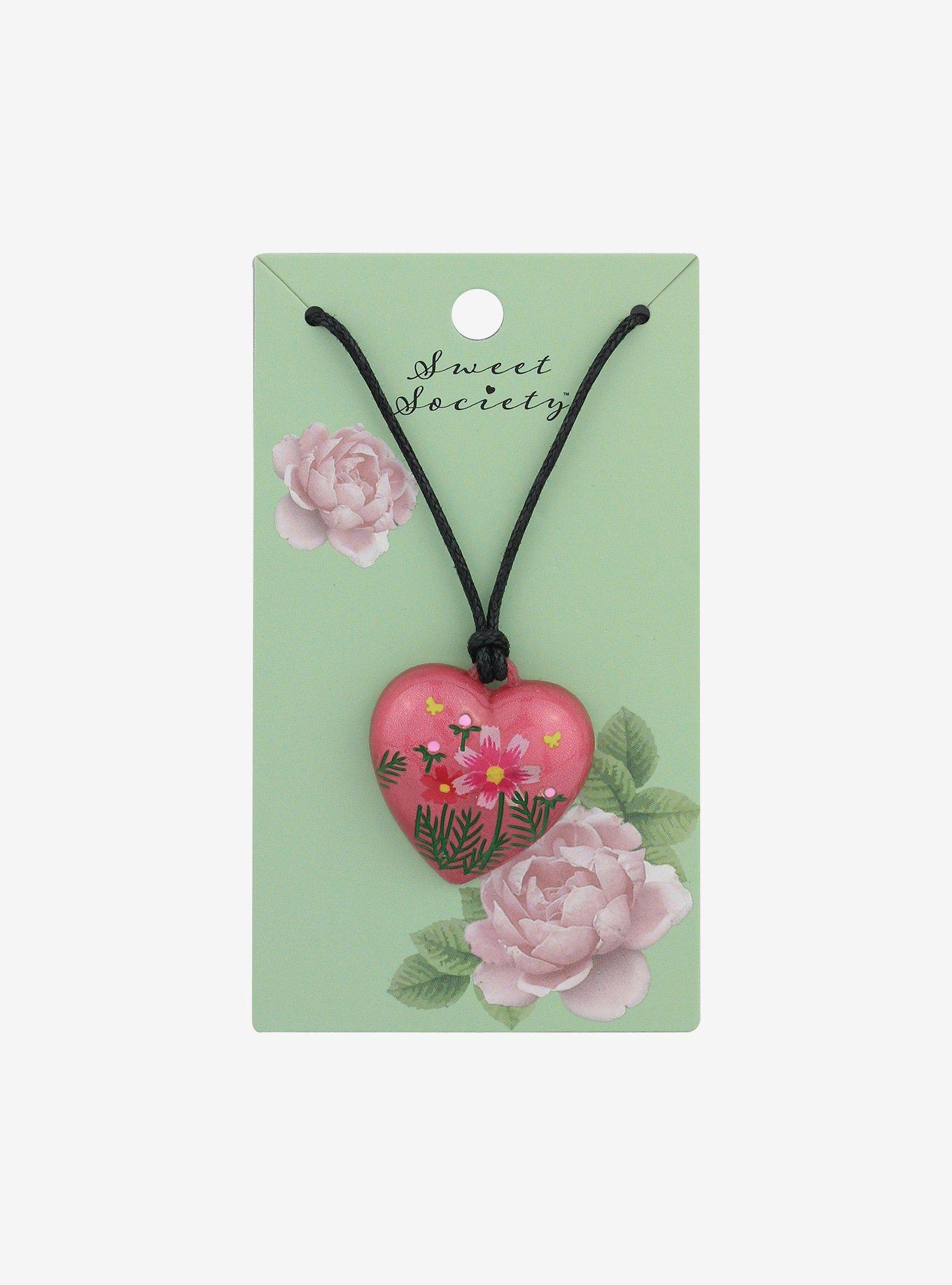 Sweet Society Pink Heart Flower Cord Necklace, , hi-res