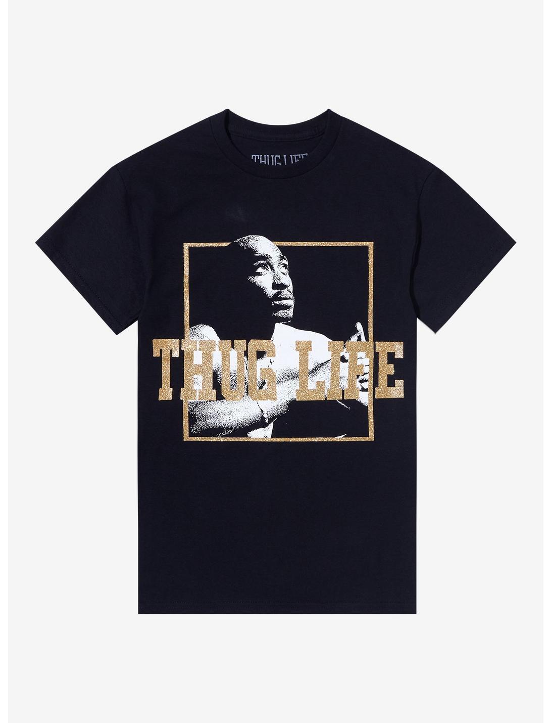 Tupac Thug Life Glitter Portrait Boyfriend Fit Girls T-Shirt, BLACK, hi-res