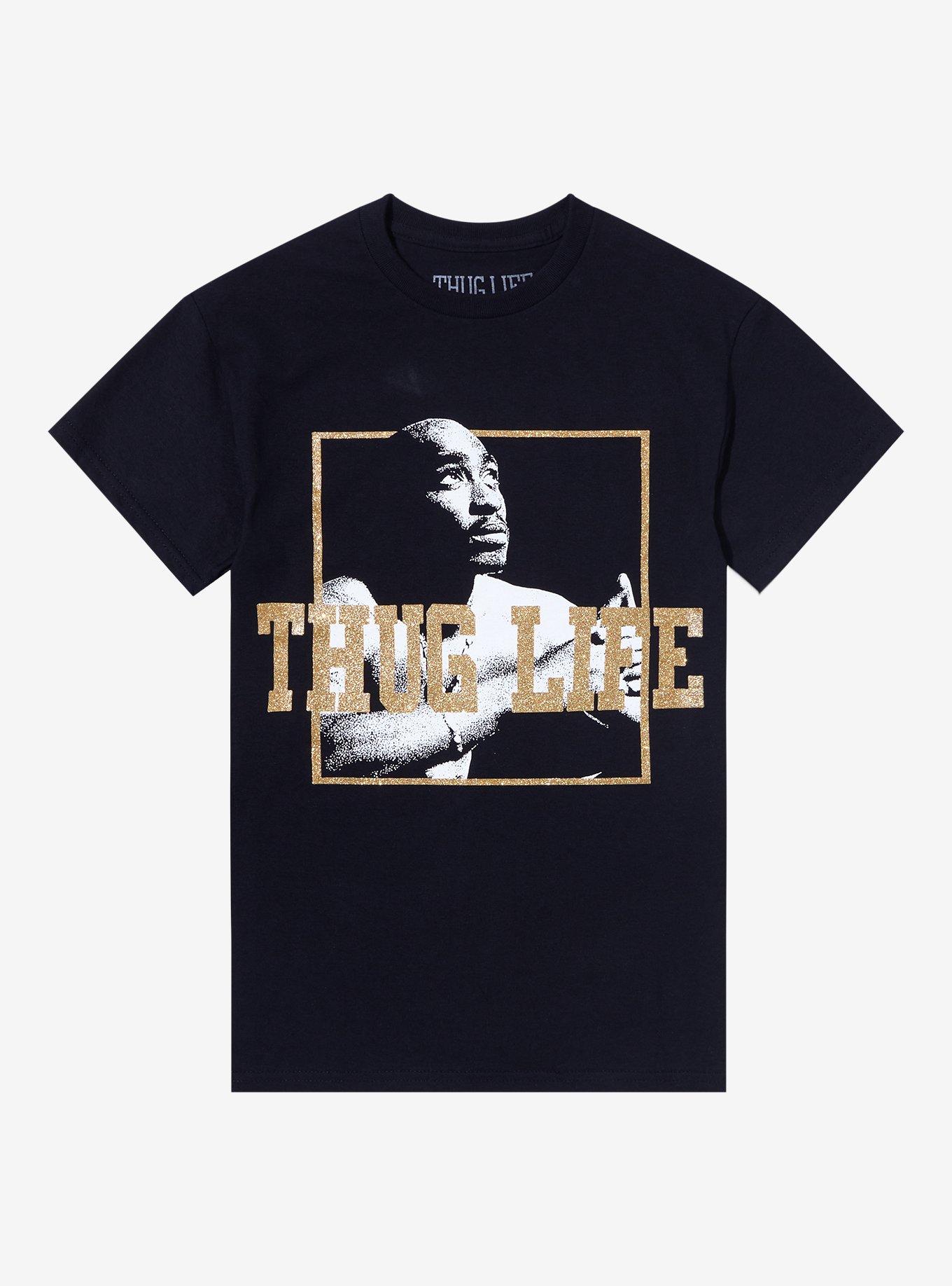 Tupac Thug Life Glitter Portrait Boyfriend Fit Girls T-Shirt, BLACK, hi-res