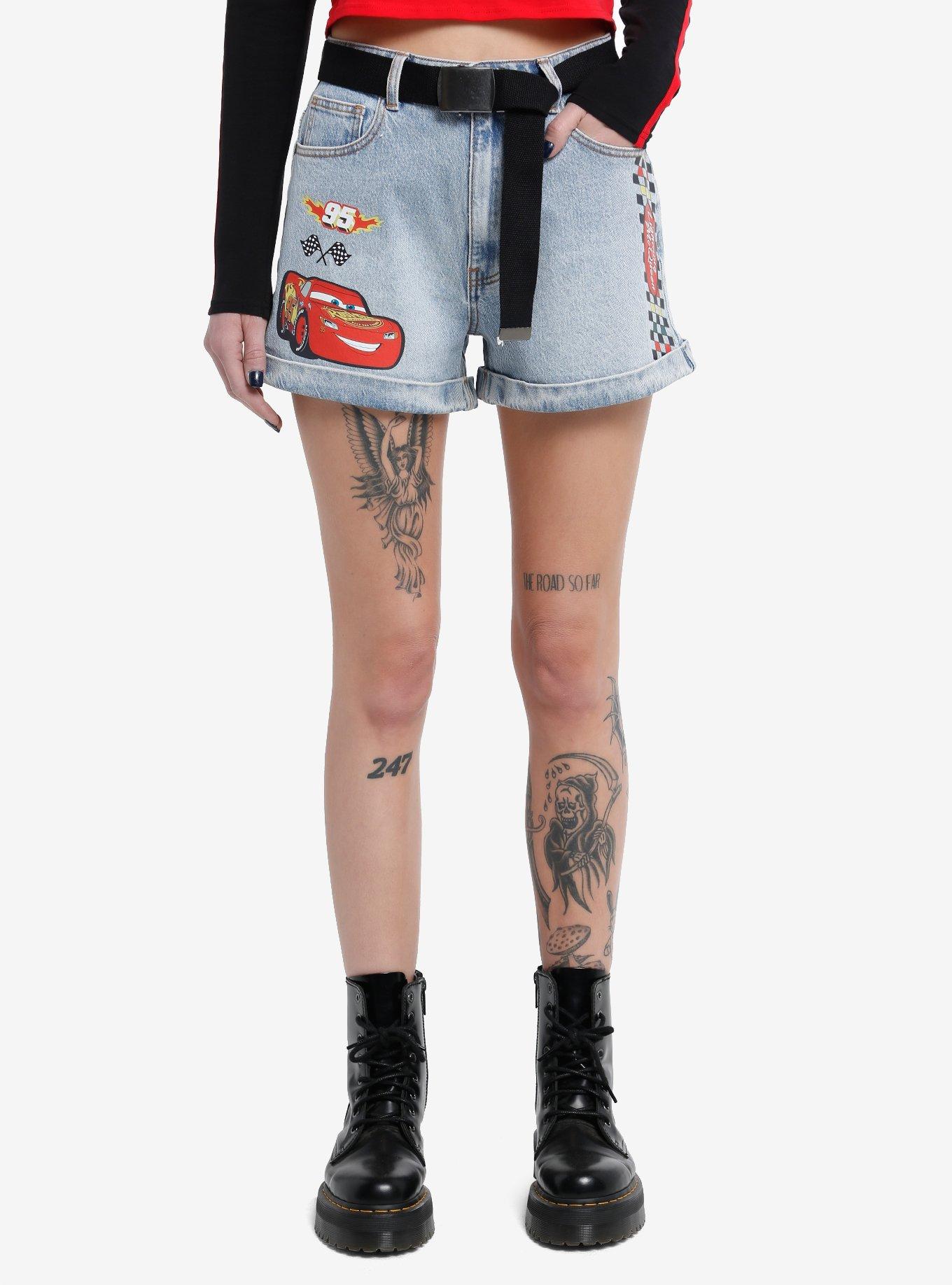 パンツ ALEXANDER MCQUEEN Women Shorts  Burmudas 830041QEAAA 1000 B Disney Pixar Cars Lightning McQueen Denim Shorts With Belt