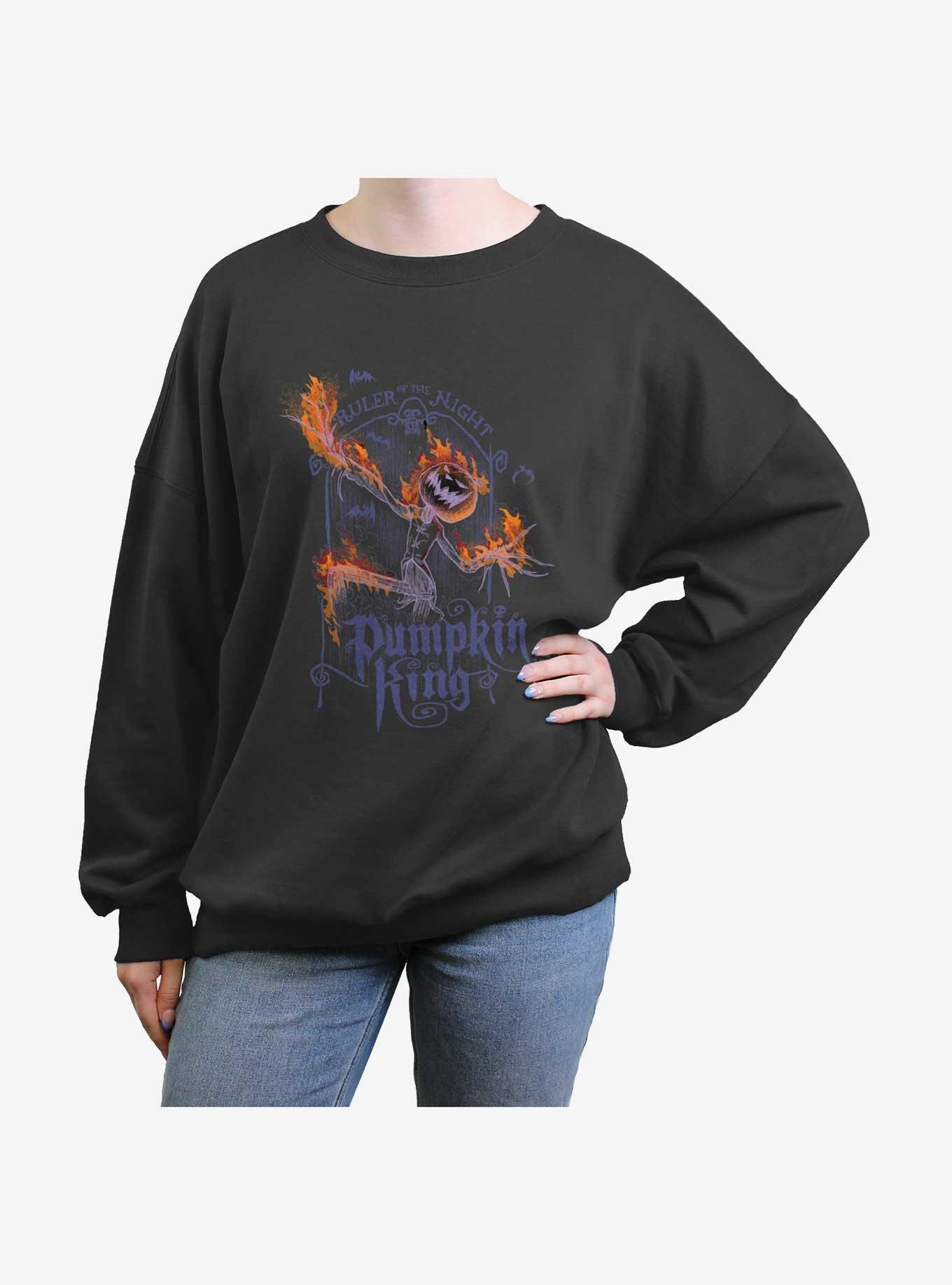 Disney The Nightmare Before Christmas Pumpkin King Flames Girls Oversized Sweatshirt, CHARCOAL, hi-res