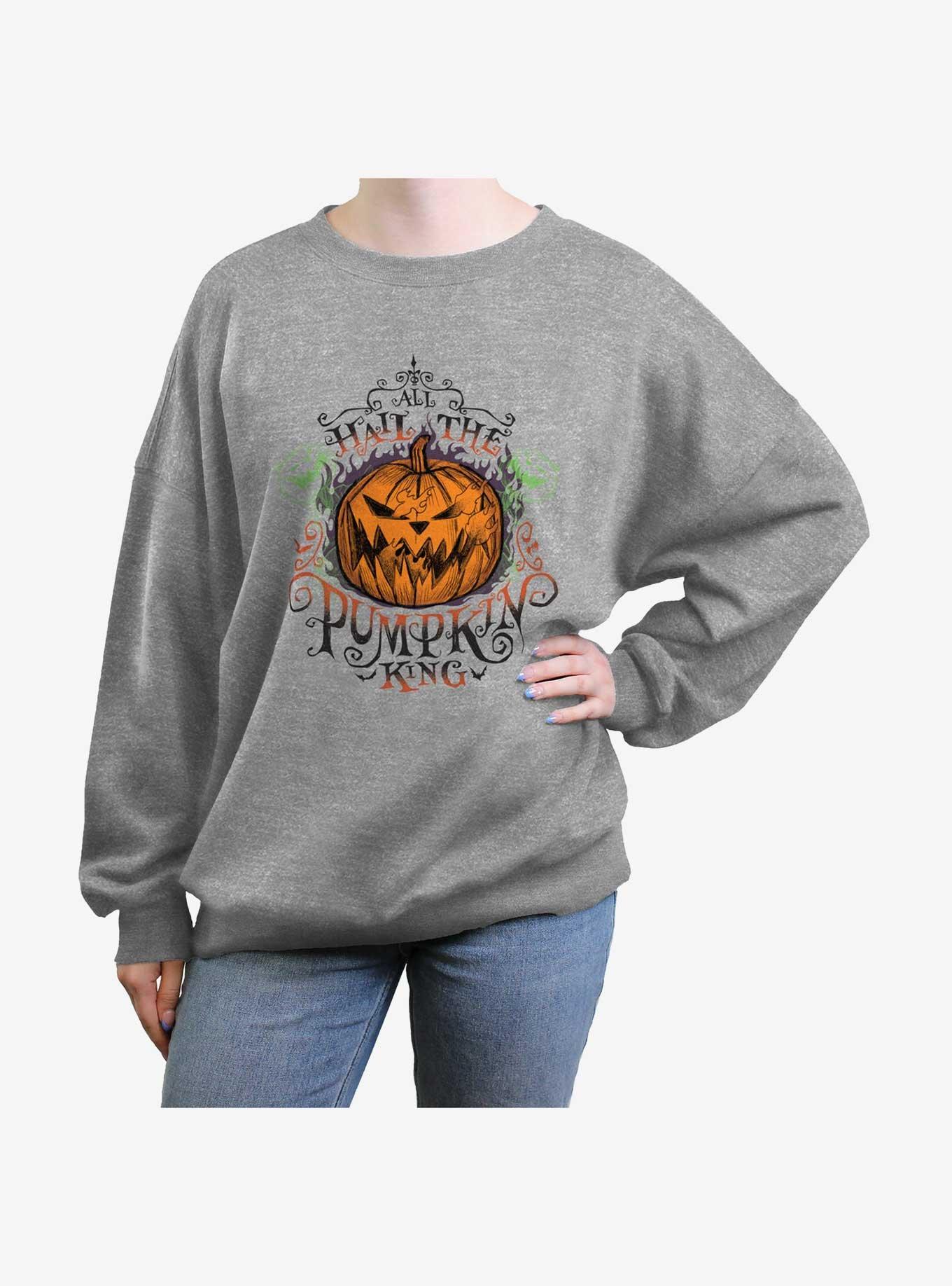 Disney The Nightmare Before Christmas All Hail The Pumpkin King Girls Oversized Sweatshirt, HEATHER GR, hi-res