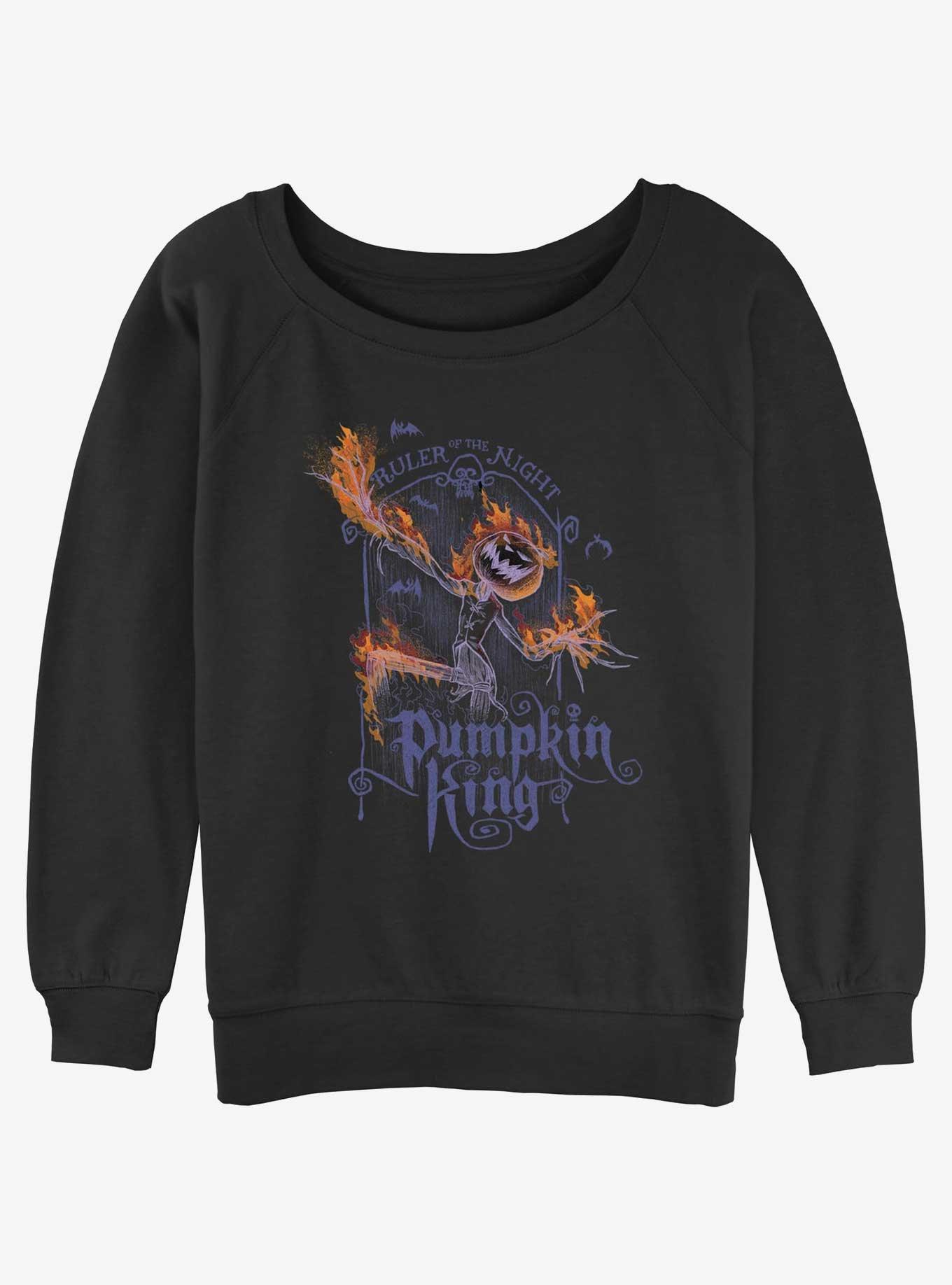 Disney The Nightmare Before Christmas Pumpkin King Flames Womens Slouchy Sweatshirt, , hi-res