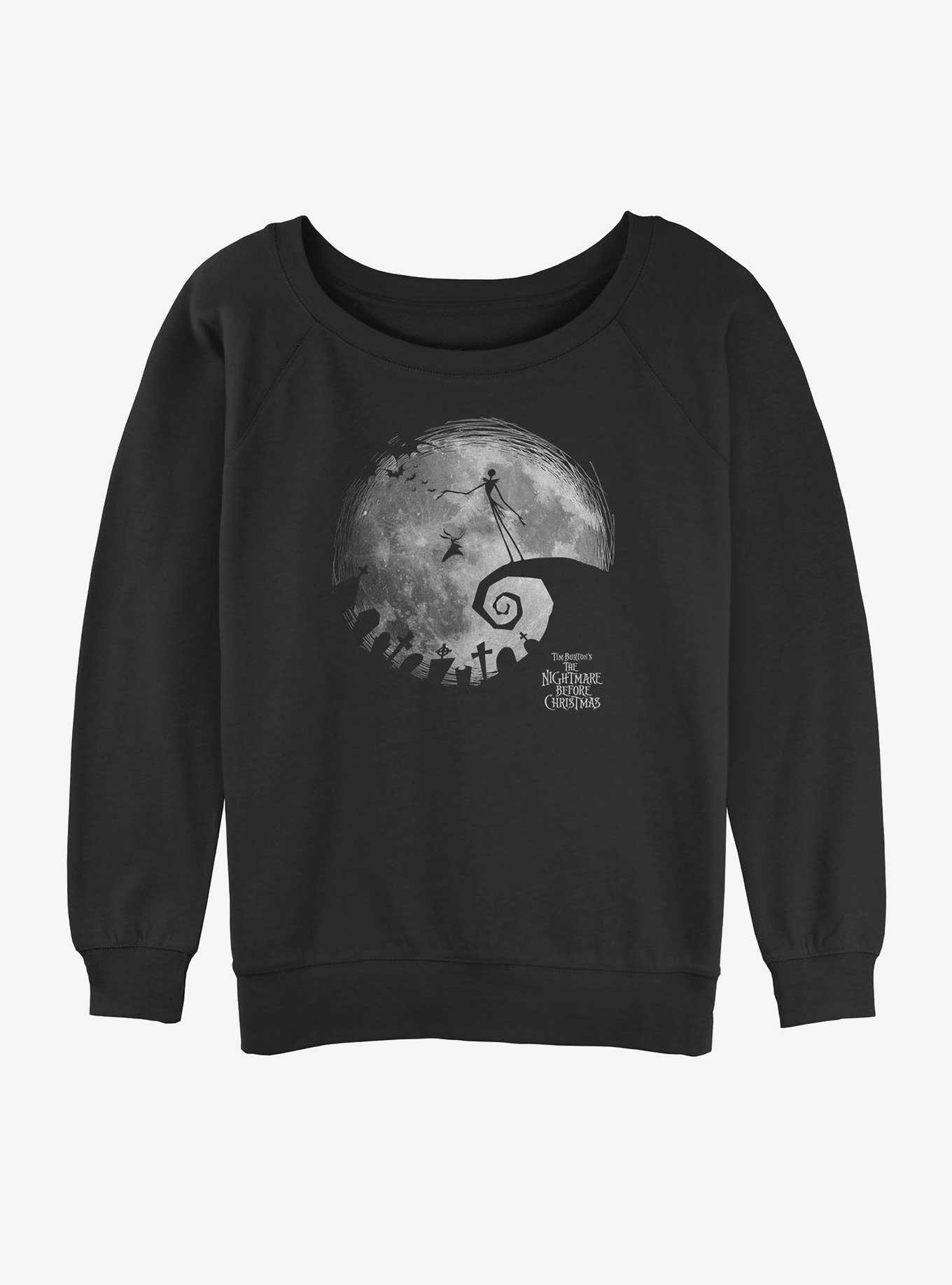 Disney The Nightmare Before Christmas Jack and Zero Graveyard Moon Womens Slouchy Sweatshirt, BLACK, hi-res