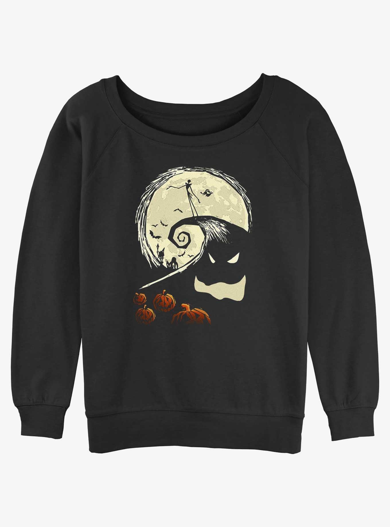 Disney The Nightmare Before Christmas Jack On Pumpkin Hill Womens Slouchy Sweatshirt, BLACK, hi-res