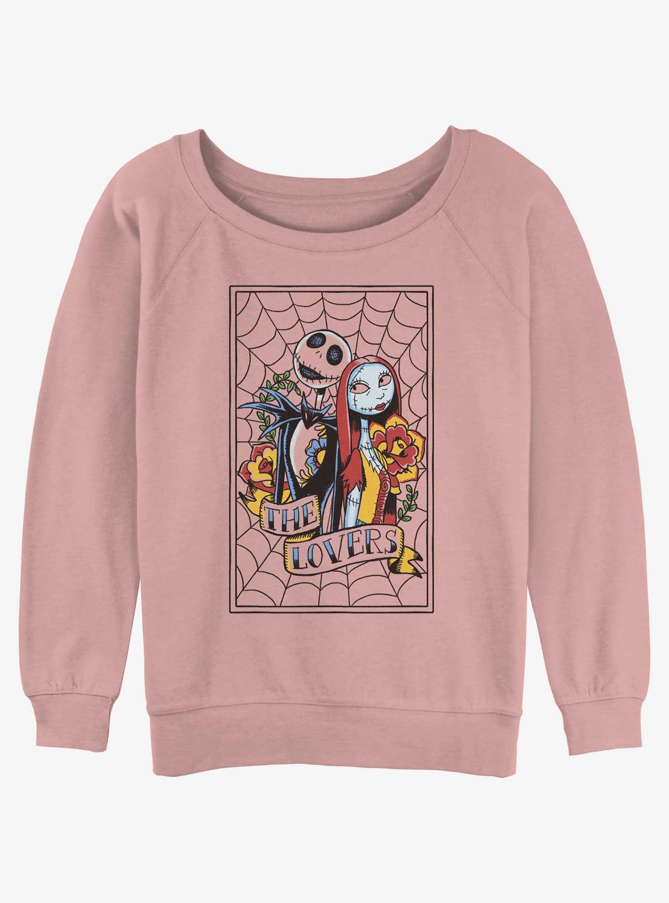 Disney The Nightmare Before Christmas Jack and Sally The Lovers Womens Slouchy Sweatshirt, DESERTPNK, hi-res