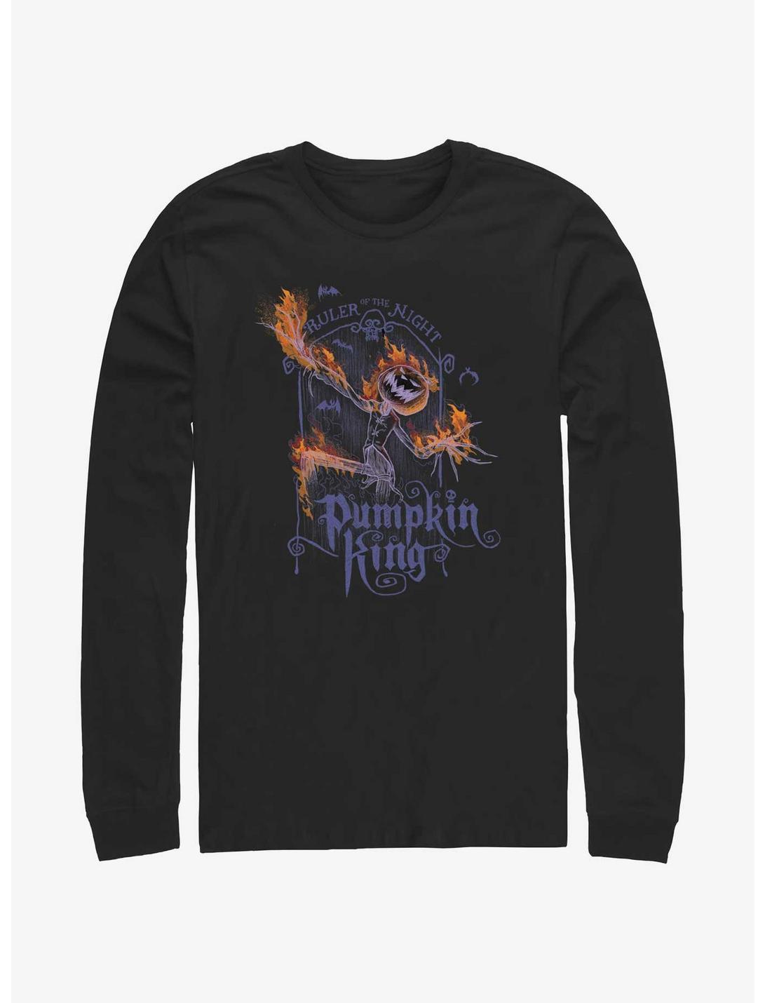 Disney The Nightmare Before Christmas Pumpkin King Flames Long-Sleeve T-Shirt, BLACK, hi-res