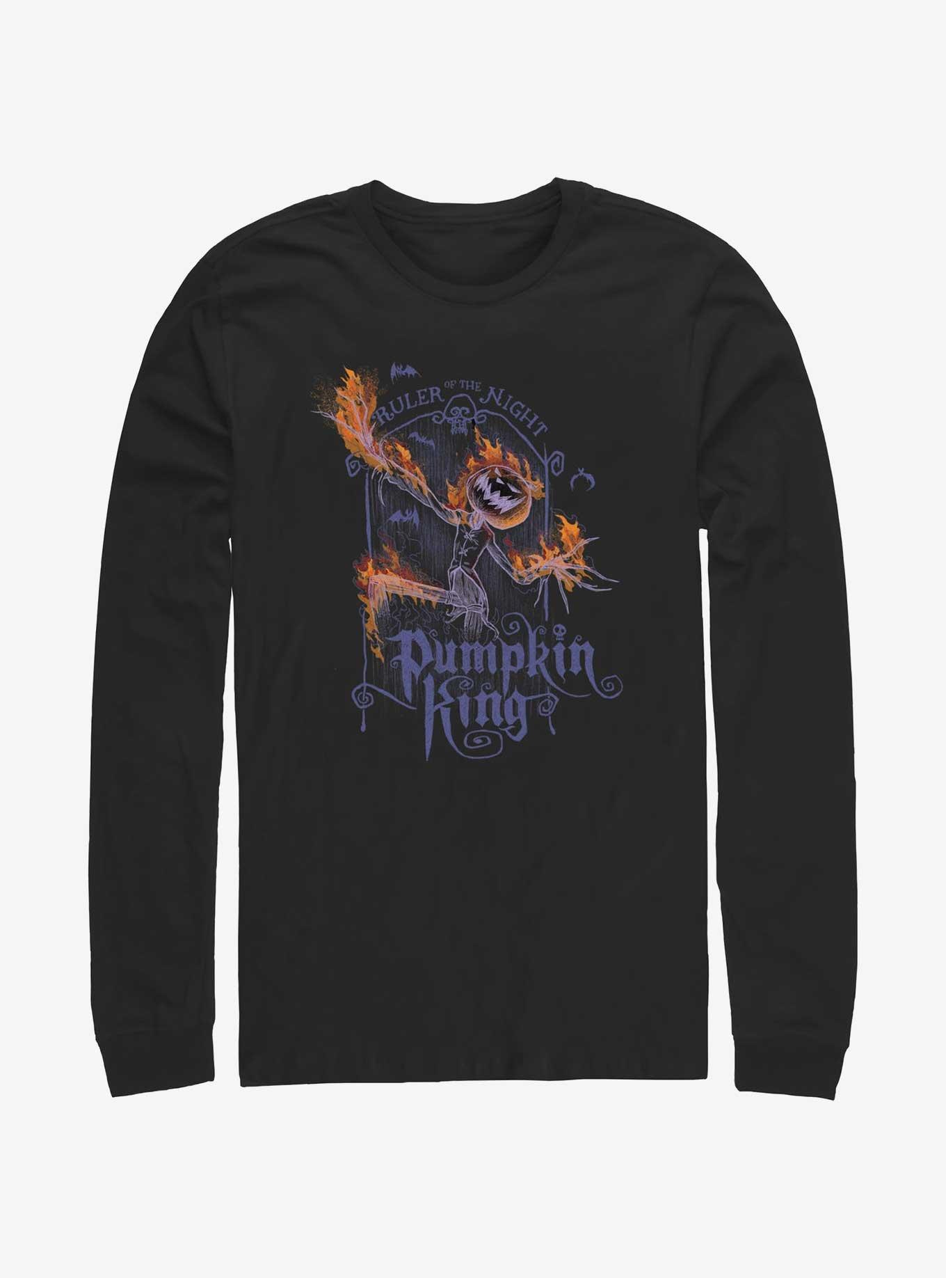 Disney The Nightmare Before Christmas Pumpkin King Flames Long-Sleeve T-Shirt, BLACK, hi-res