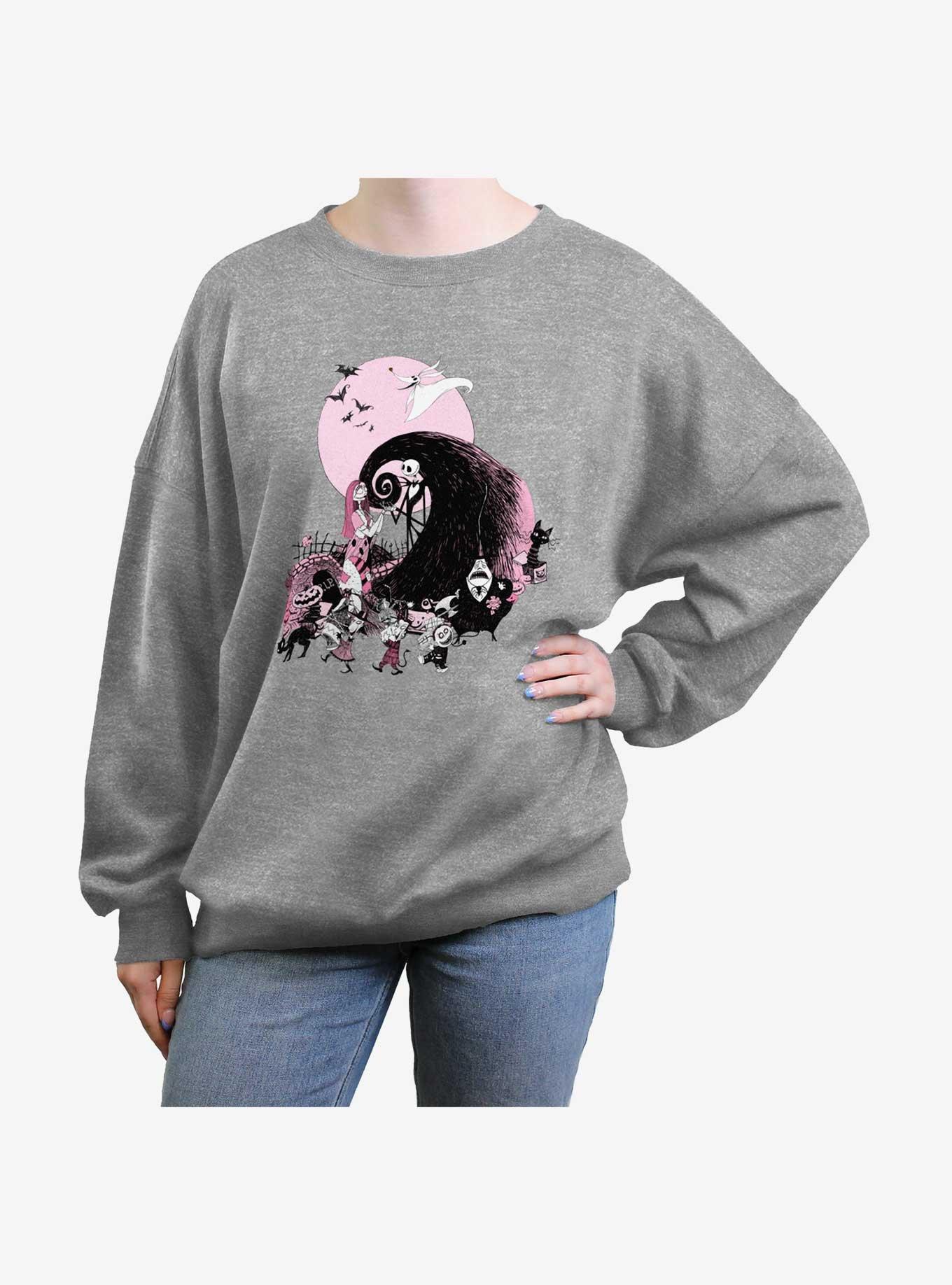 Disney The Nightmare Before Christmas Scare Group Womens Oversized Sweatshirt, HEATHER GR, hi-res