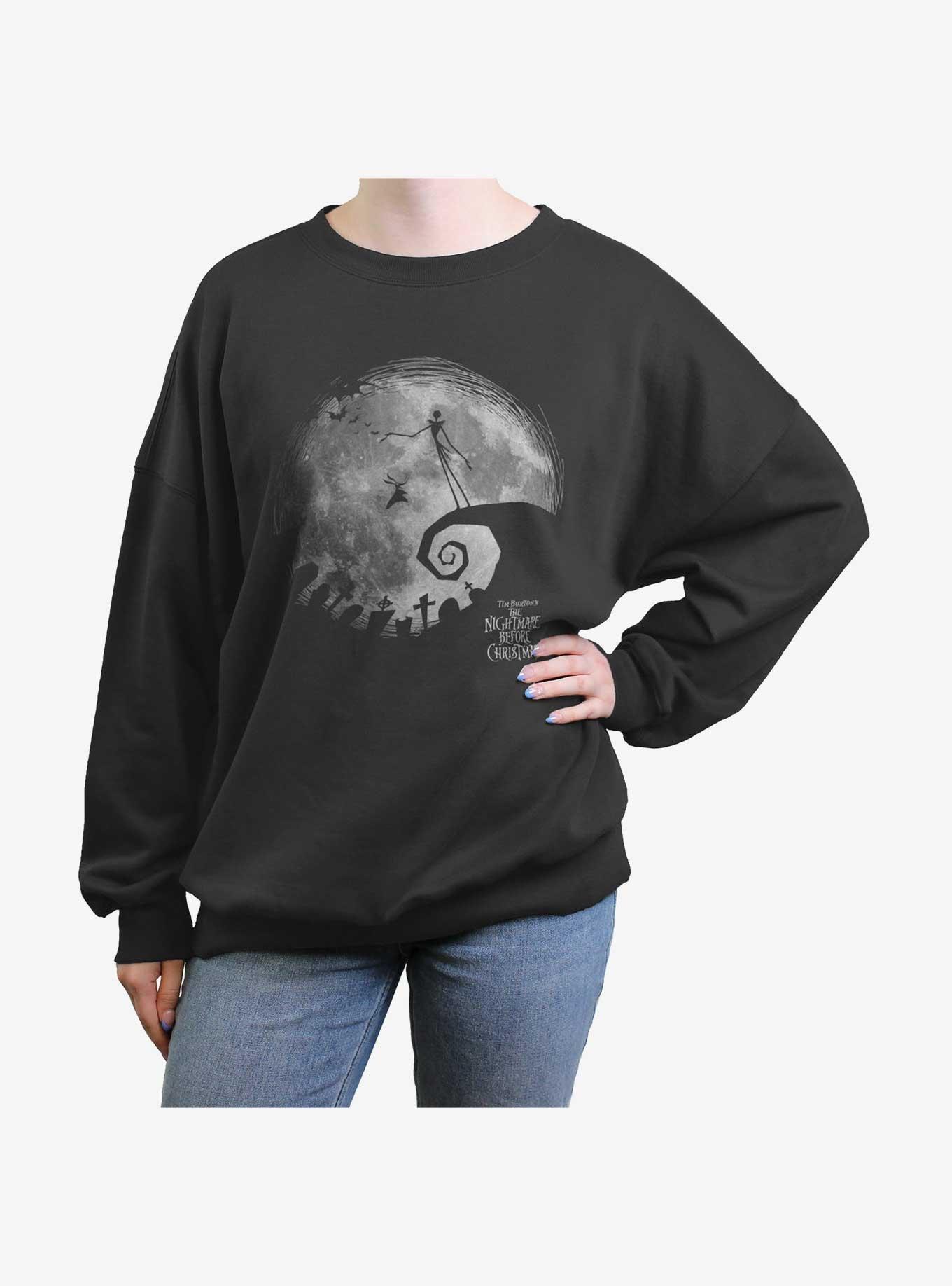 Disney The Nightmare Before Christmas Jack and Zero Graveyard Moon Womens Oversized Sweatshirt, CHARCOAL, hi-res