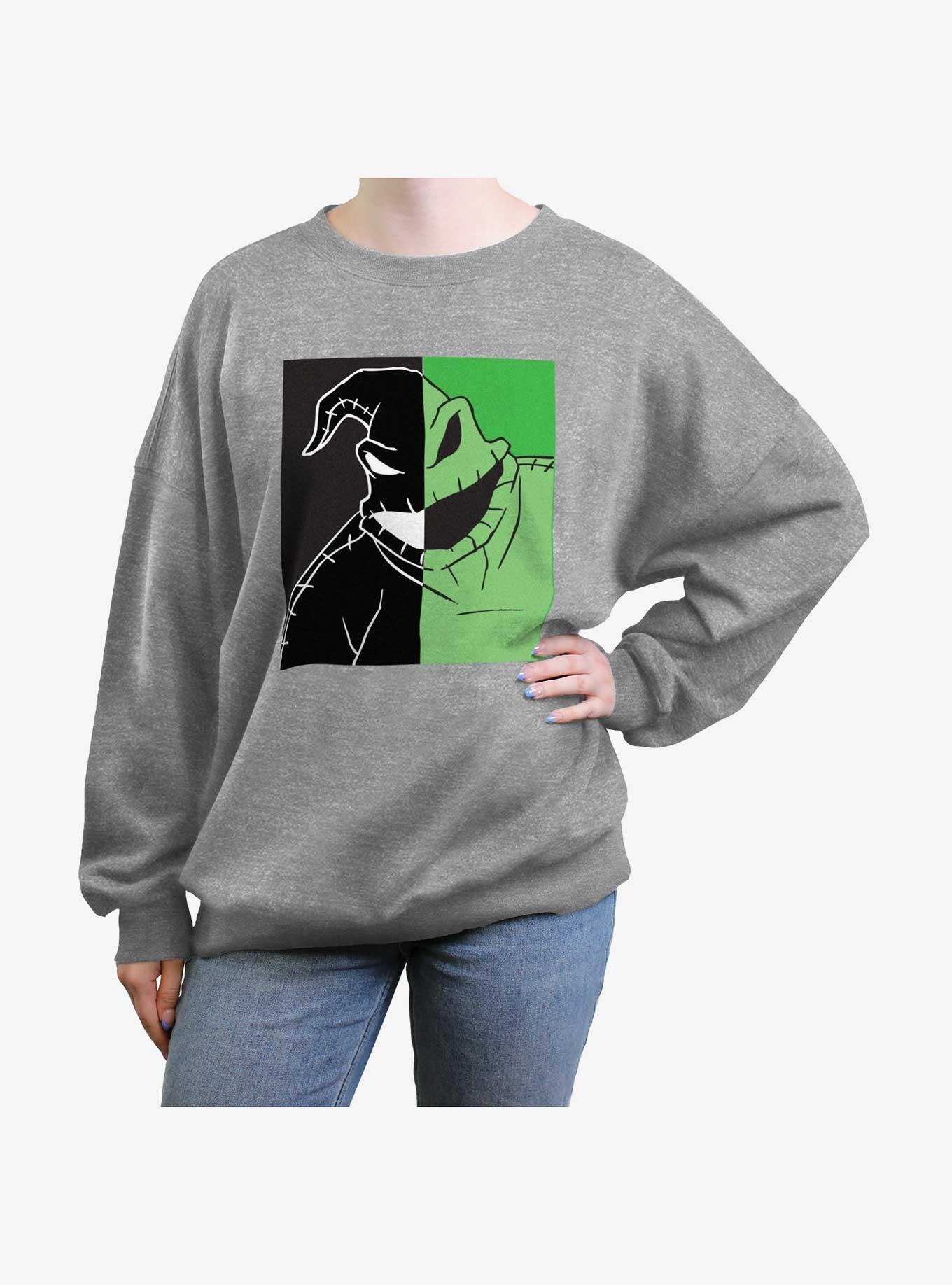 Disney The Nightmare Before Christmas Oogie Split Womens Oversized Sweatshirt, HEATHER GR, hi-res