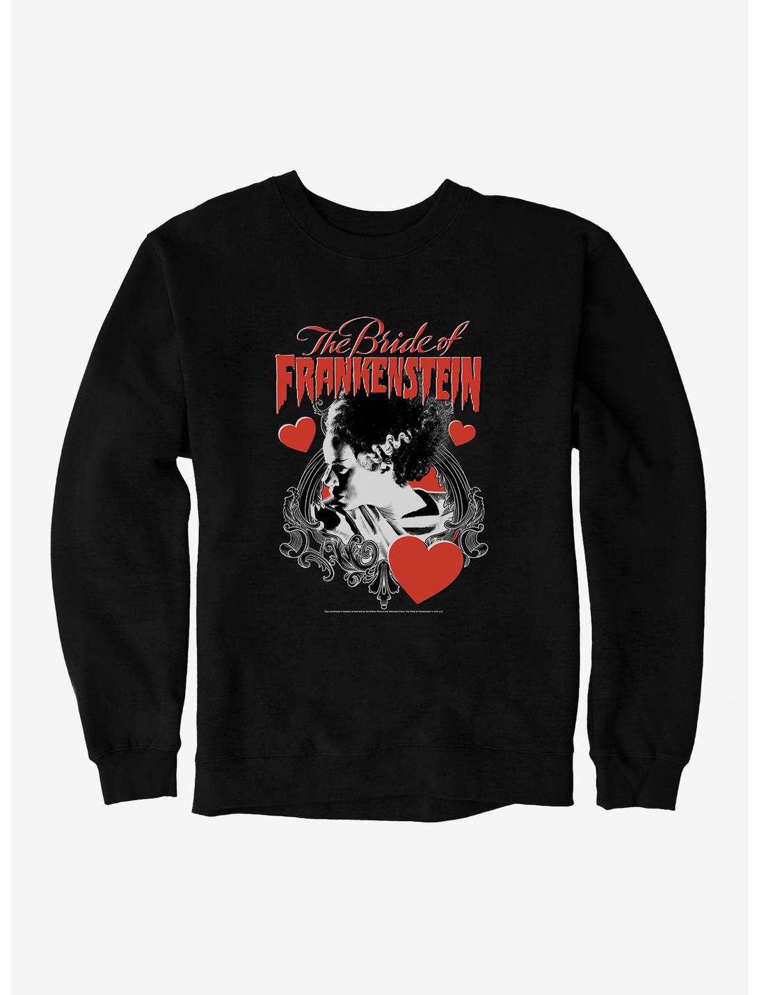 The Bride Of Frankenstein Bride With Hearts Sweatshirt, BLACK, hi-res