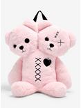 Pink Double Bear Head Plush Backpack, , hi-res