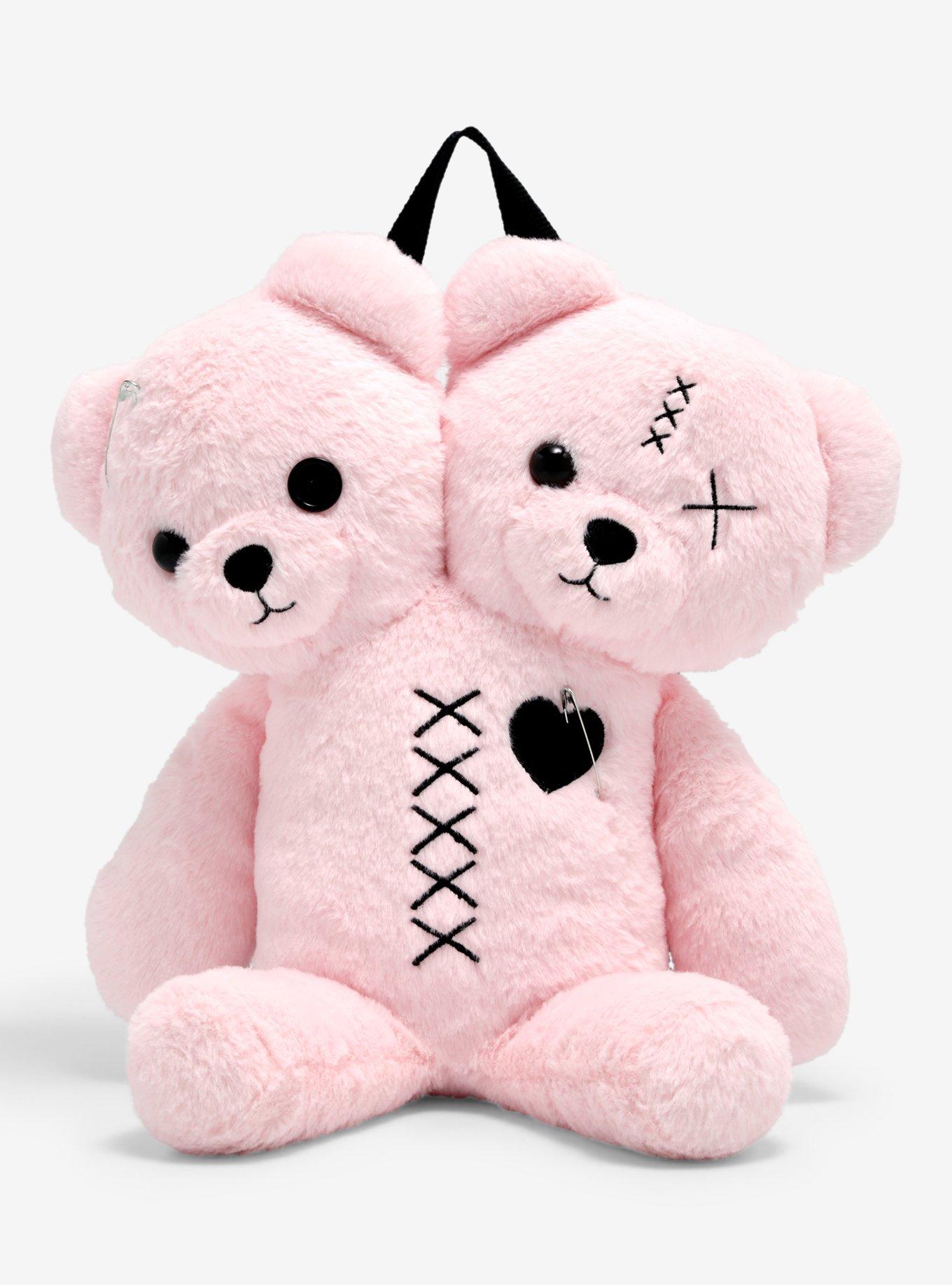 Pink Double Bear Head Plush Backpack, , hi-res