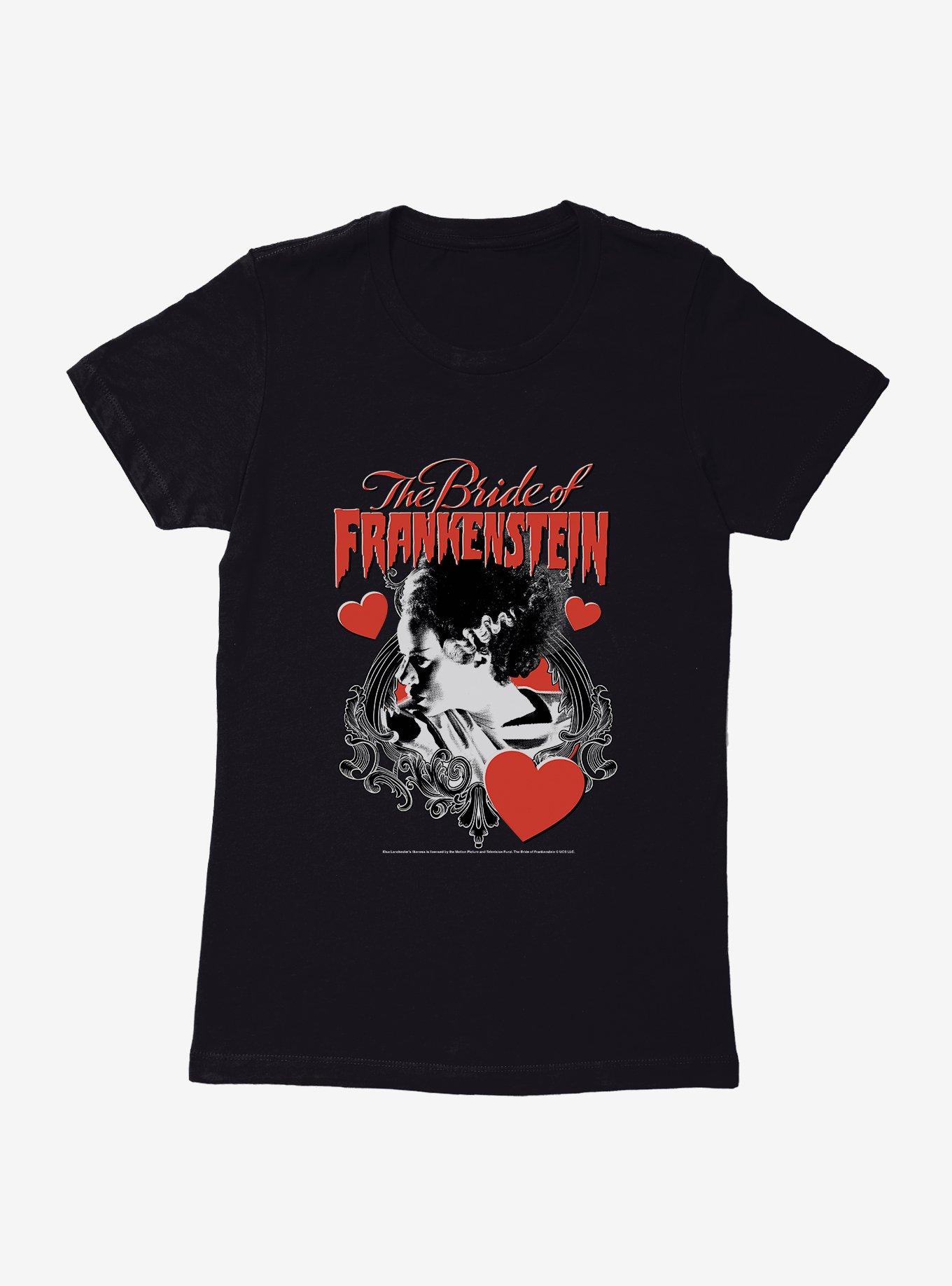 The Bride Of Frankenstein Bride With Hearts Womens T-Shirt, BLACK, hi-res