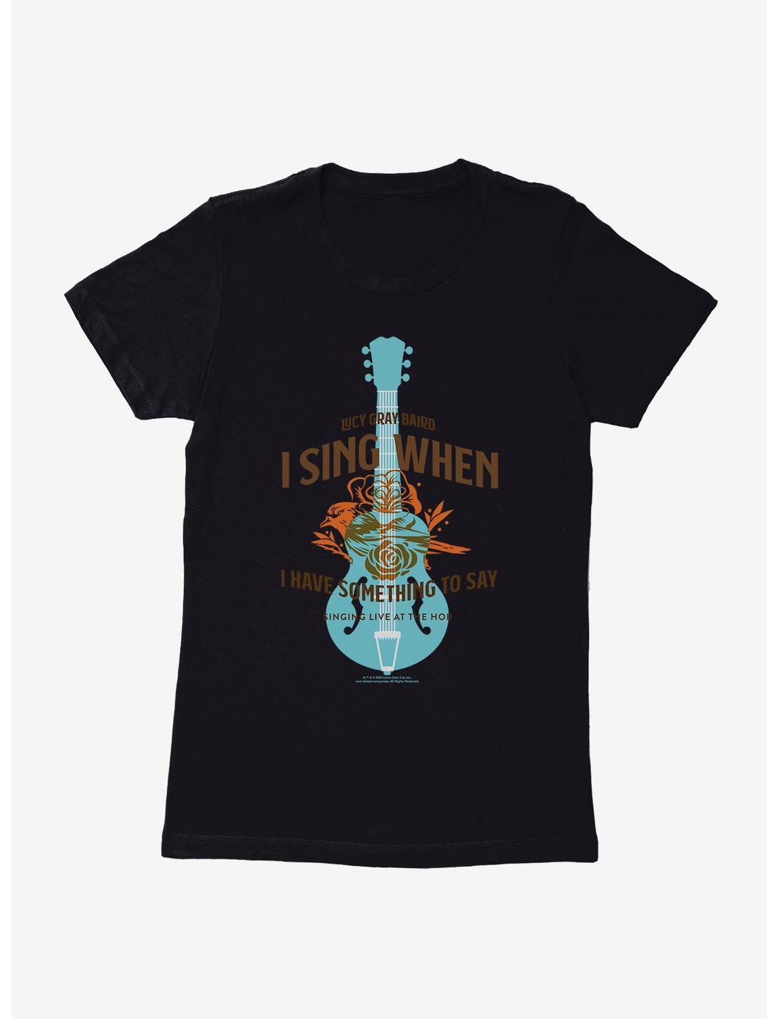 Hunger Games: The Ballad Of Songbirds And Snakes Lucy Gray Baird Guitar Womens T-Shirt, BLACK, hi-res