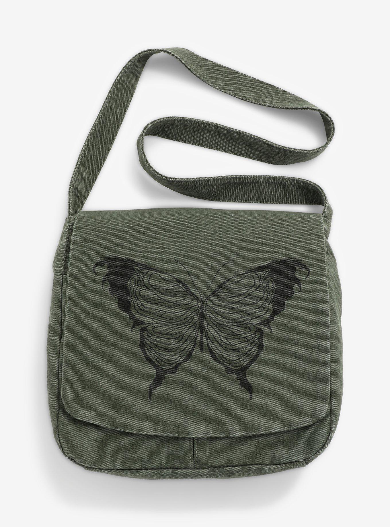Skeletal Butterfly Canvas Messenger Bag