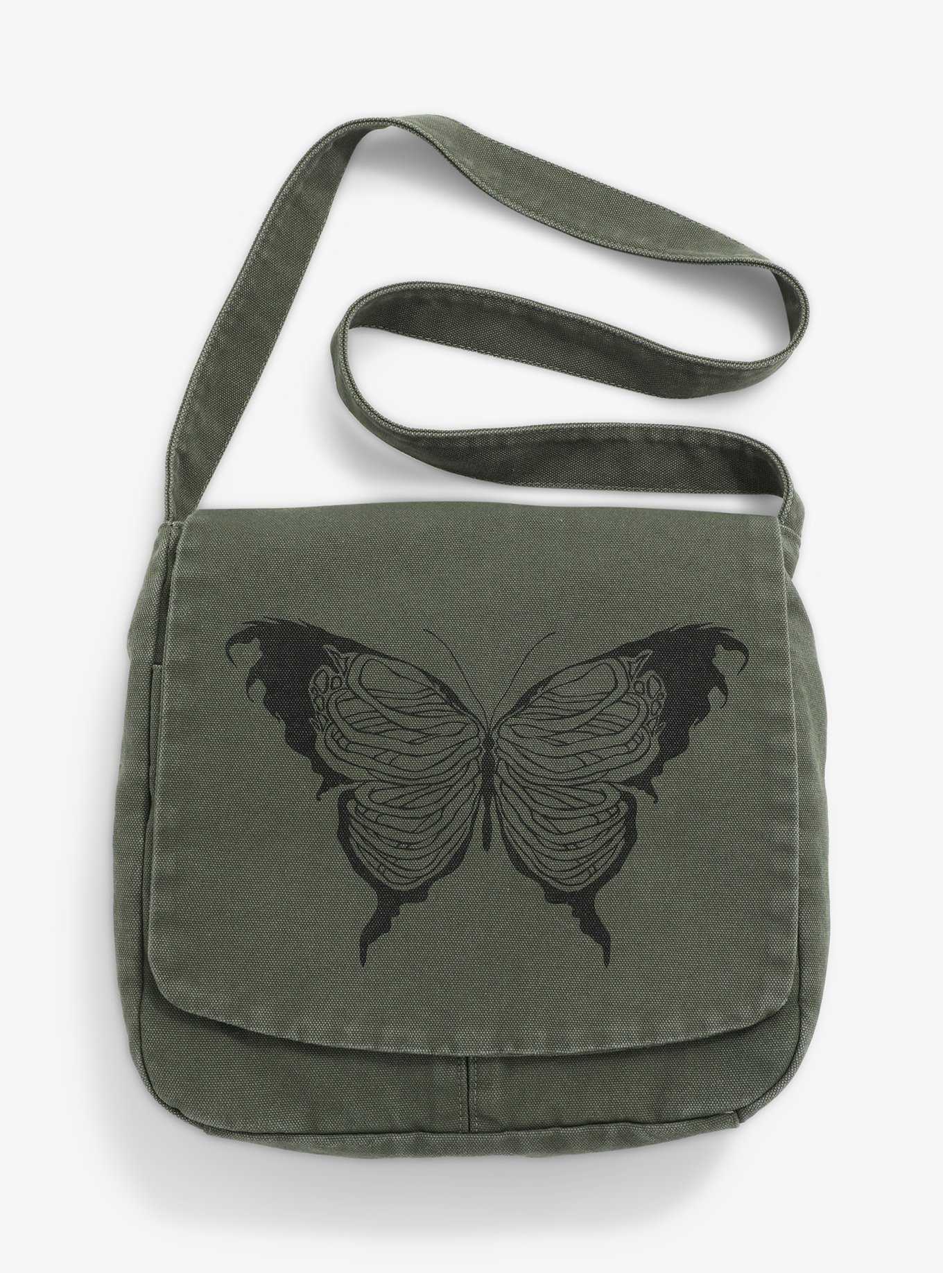 Skeletal Butterfly Canvas Messenger Bag, , hi-res