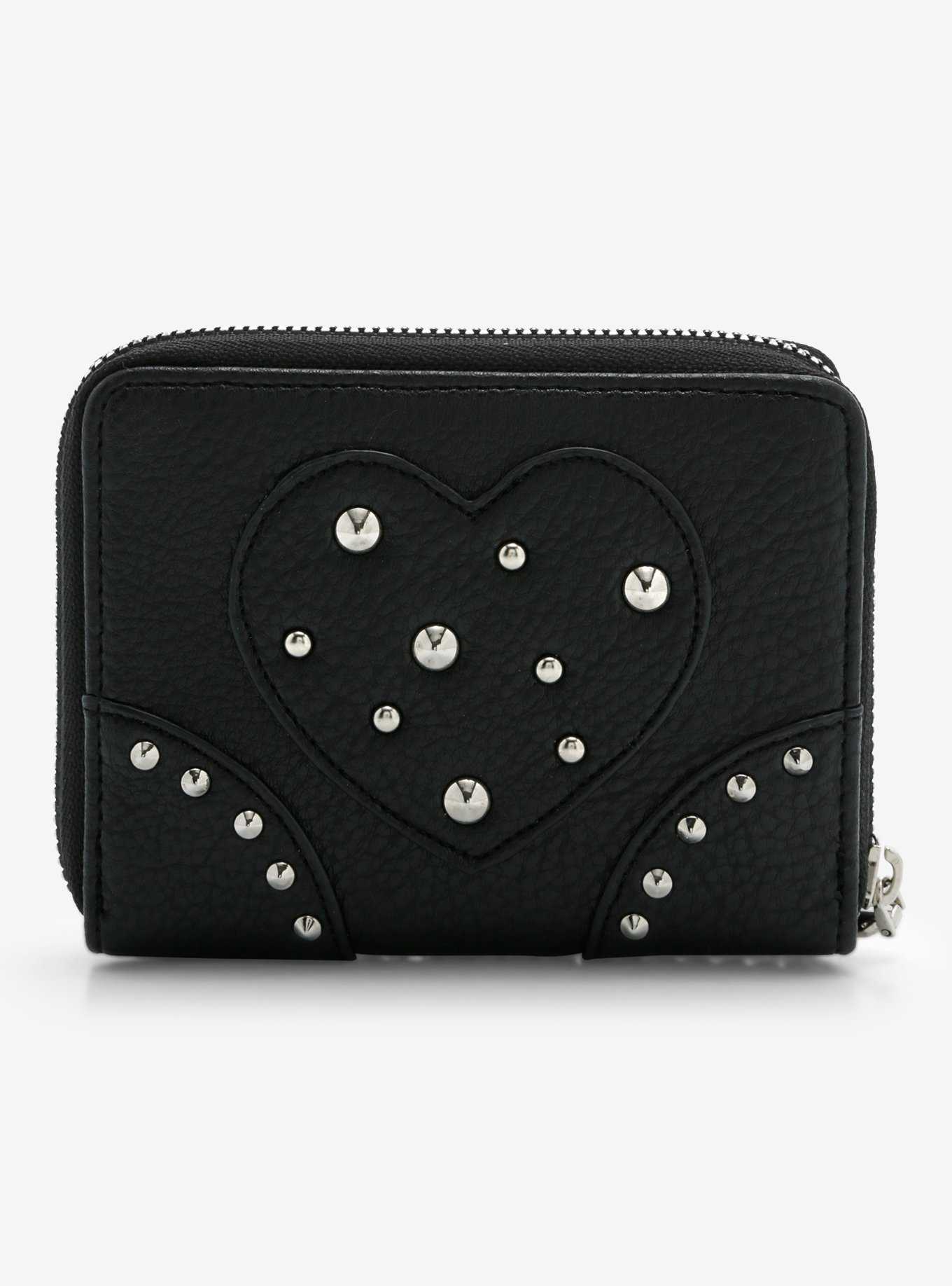 Black Faux Leather Hardware Mini Zipper Wallet, , hi-res