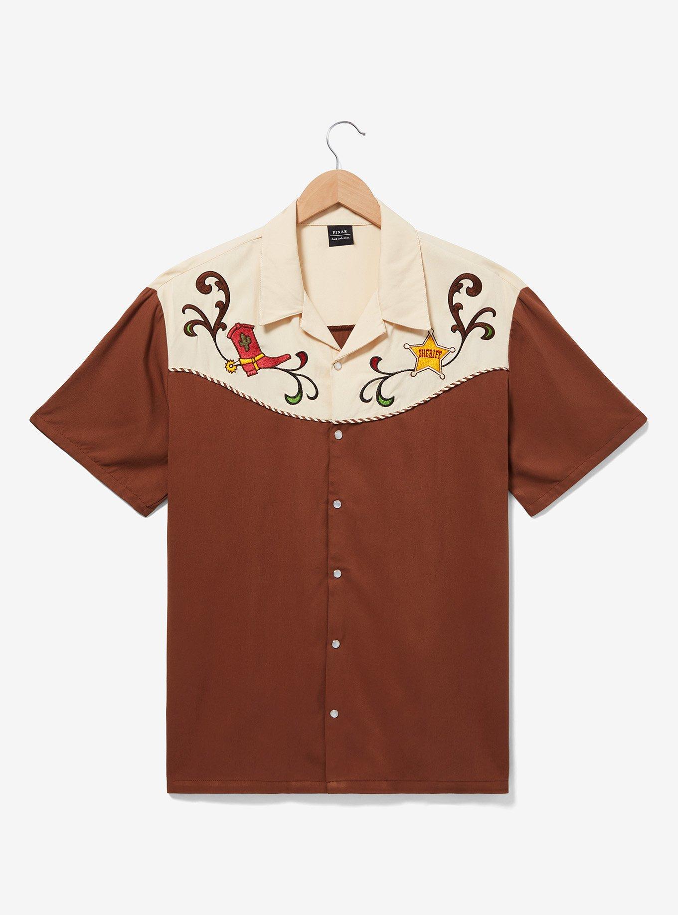 Disney Pixar Toy Story Sheriff Woody Western Button-Up, BROWN  LIGHT BROWN, hi-res