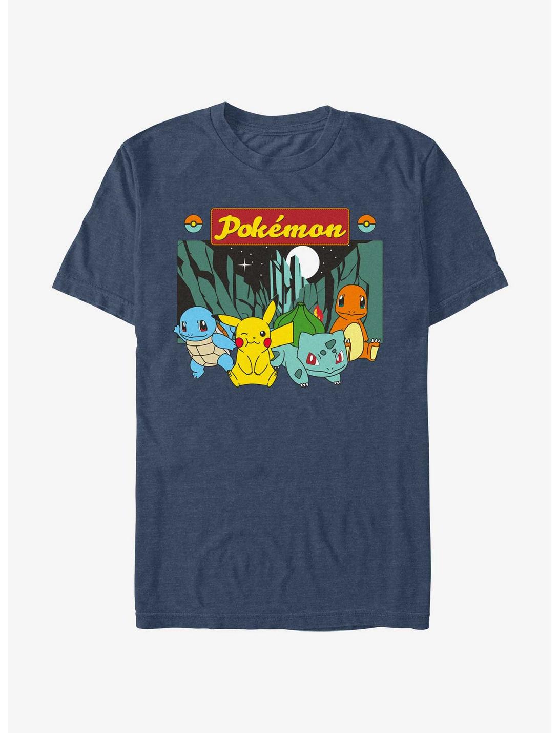 Pokemon Squirtle Pikachu Bulbasaur and Charmander T-Shirt, NAVY HTR, hi-res