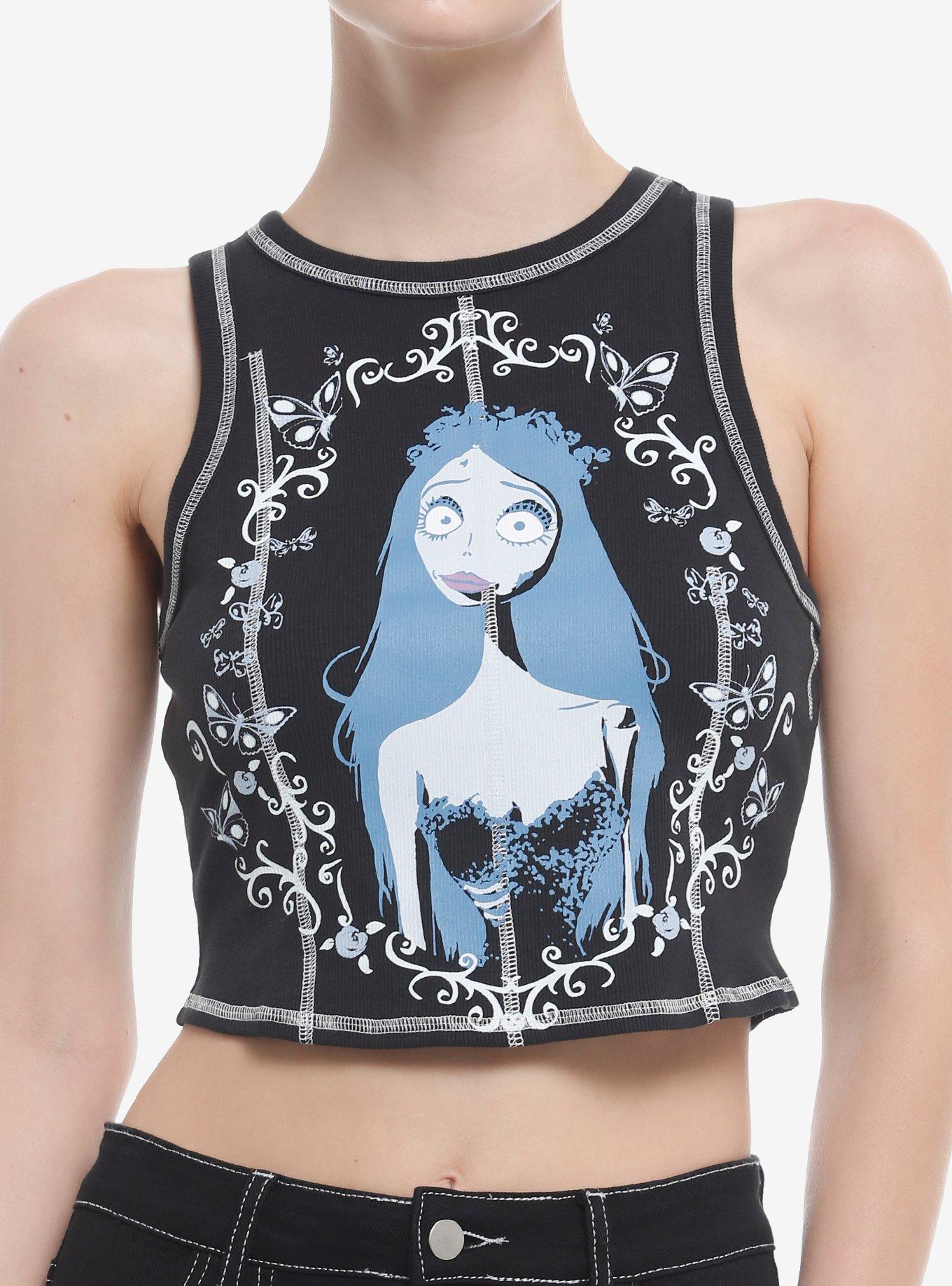 Corpse Bride Emily Ribbed Girls Crop Tank Top, , hi-res