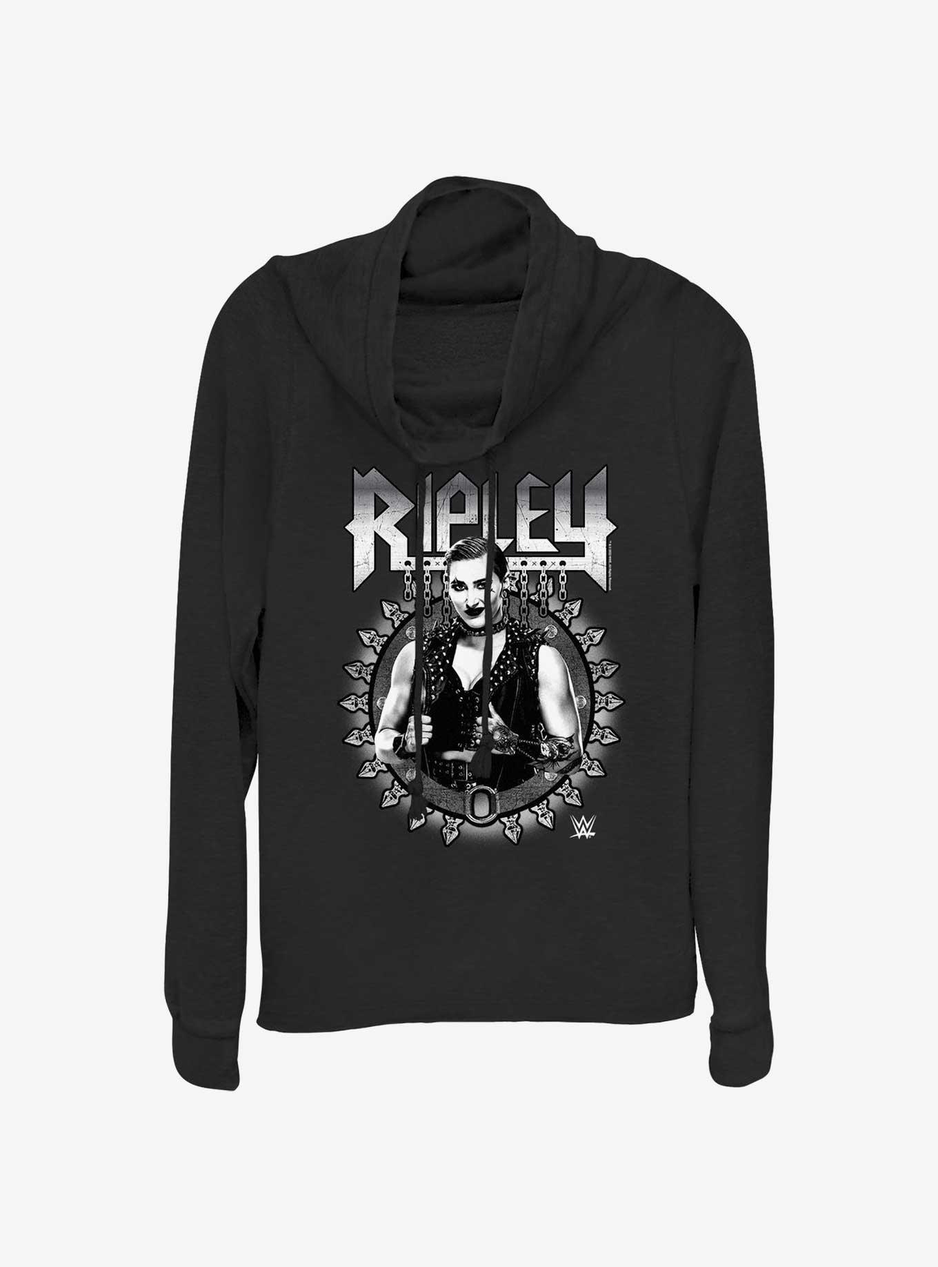 WWE Ripley Metal Portrait Girls Cowl Neck Long-Sleeve Top, BLACK, hi-res