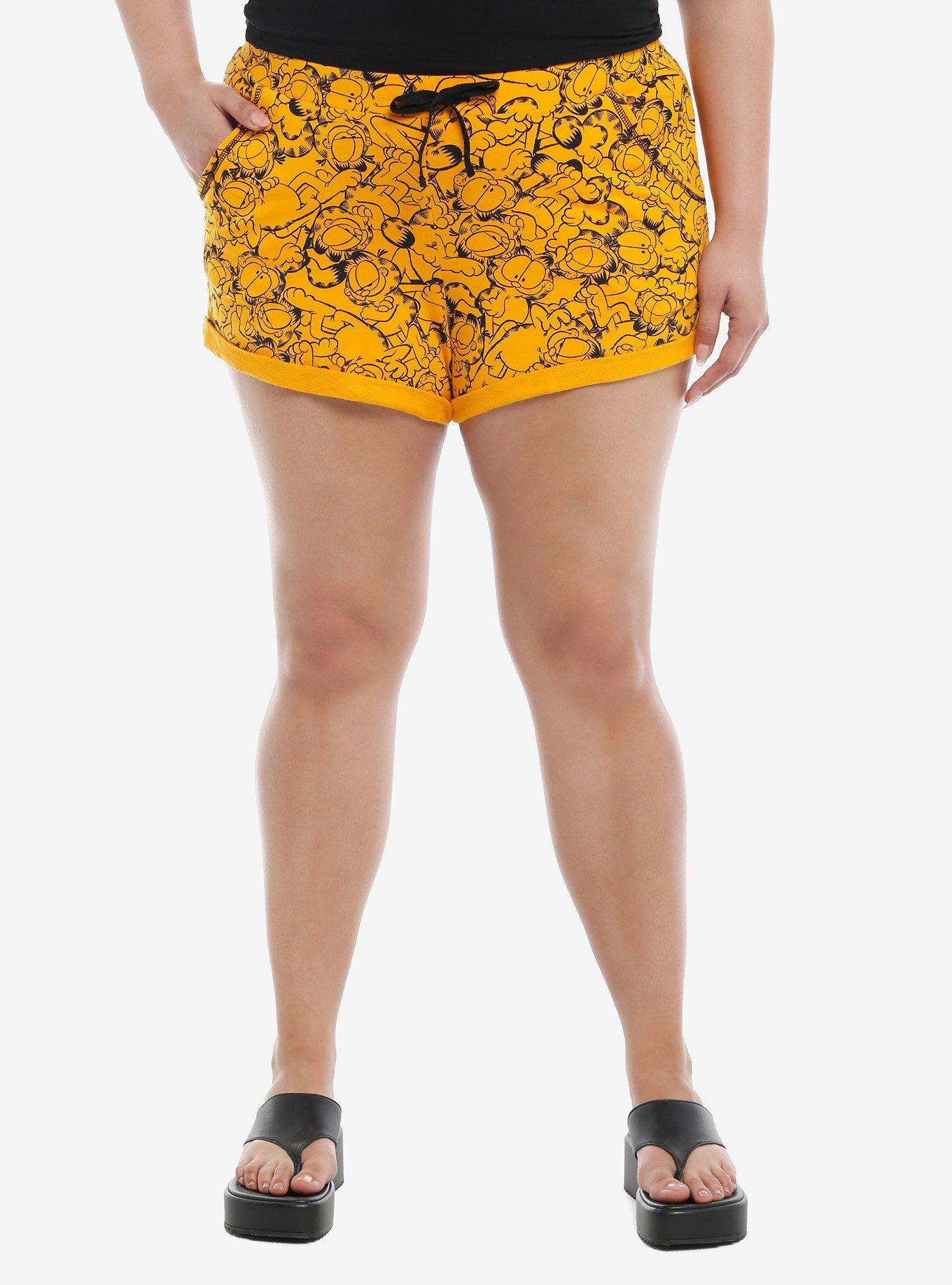 Garfield Allover Print Girls Lounge Shorts Plus Size, ORANGE, hi-res