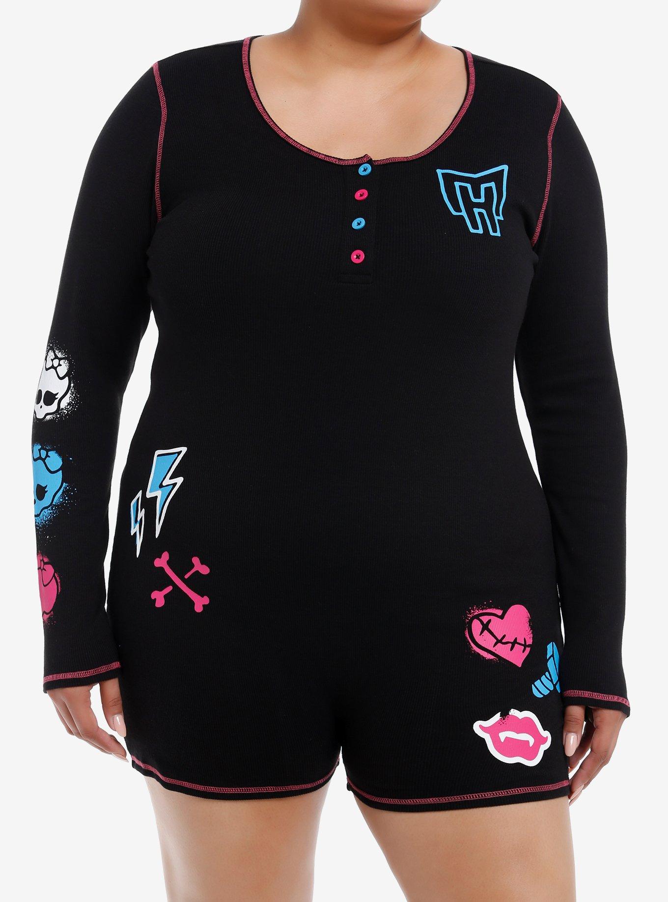 Monster High Icons Long-Sleeve Romper Plus Size, BLACK, hi-res