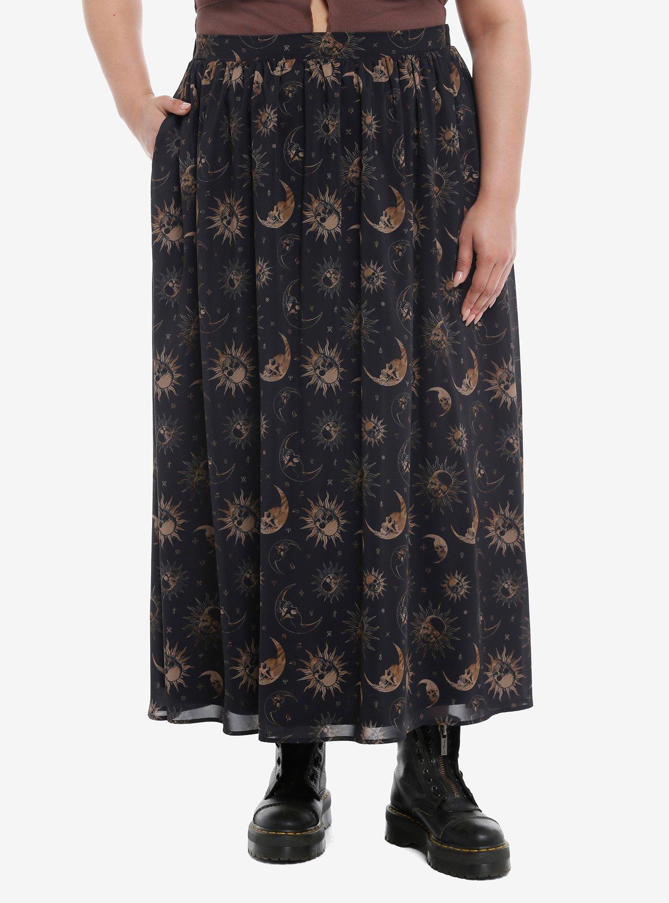 Cosmic Aura® Dark Celestial Mesh Maxi Skirt Plus Size, GOLD, hi-res