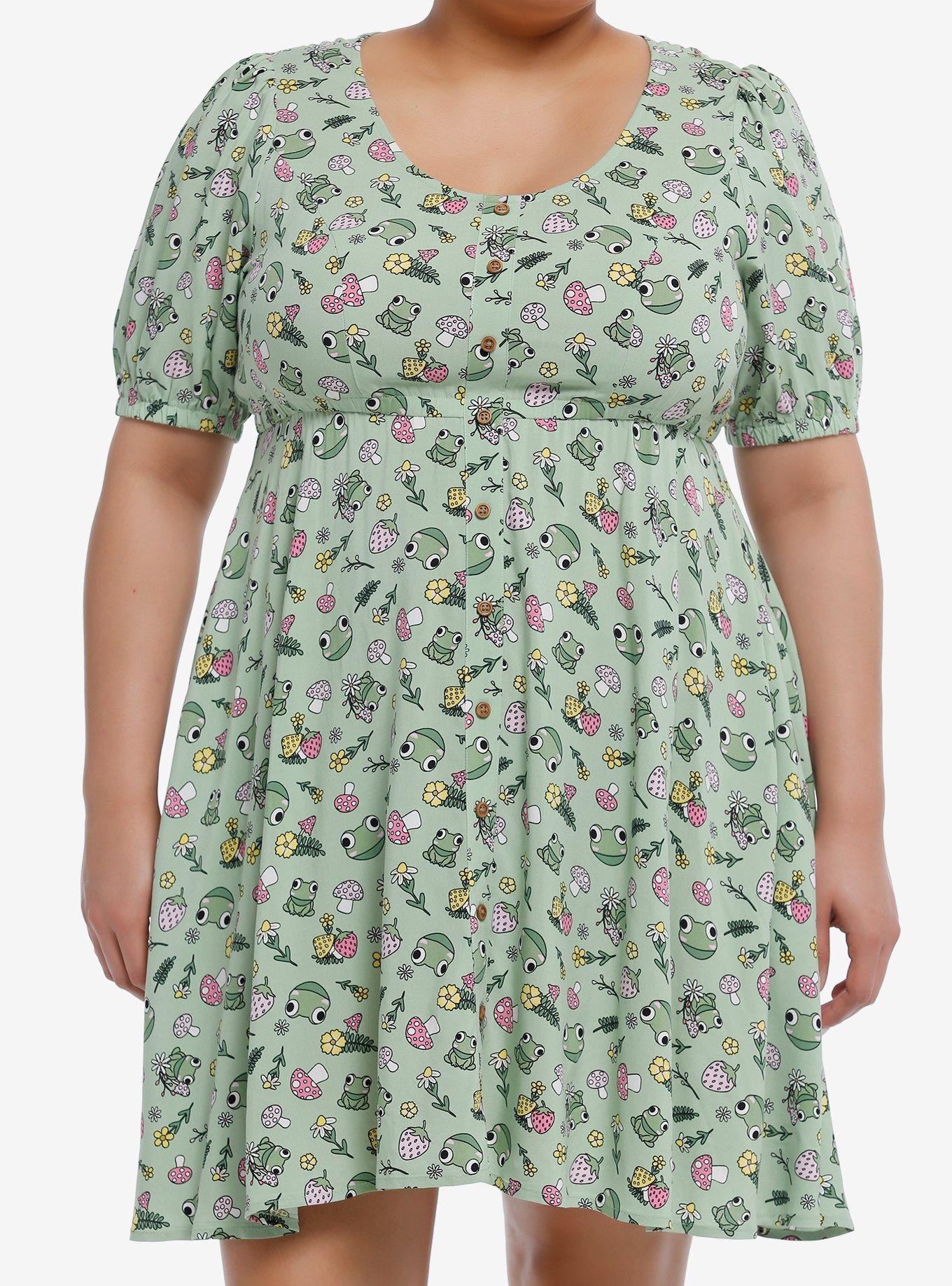 Thorn & Fable Frog Mushroom Babydoll Dress Plus Size, PINK, hi-res