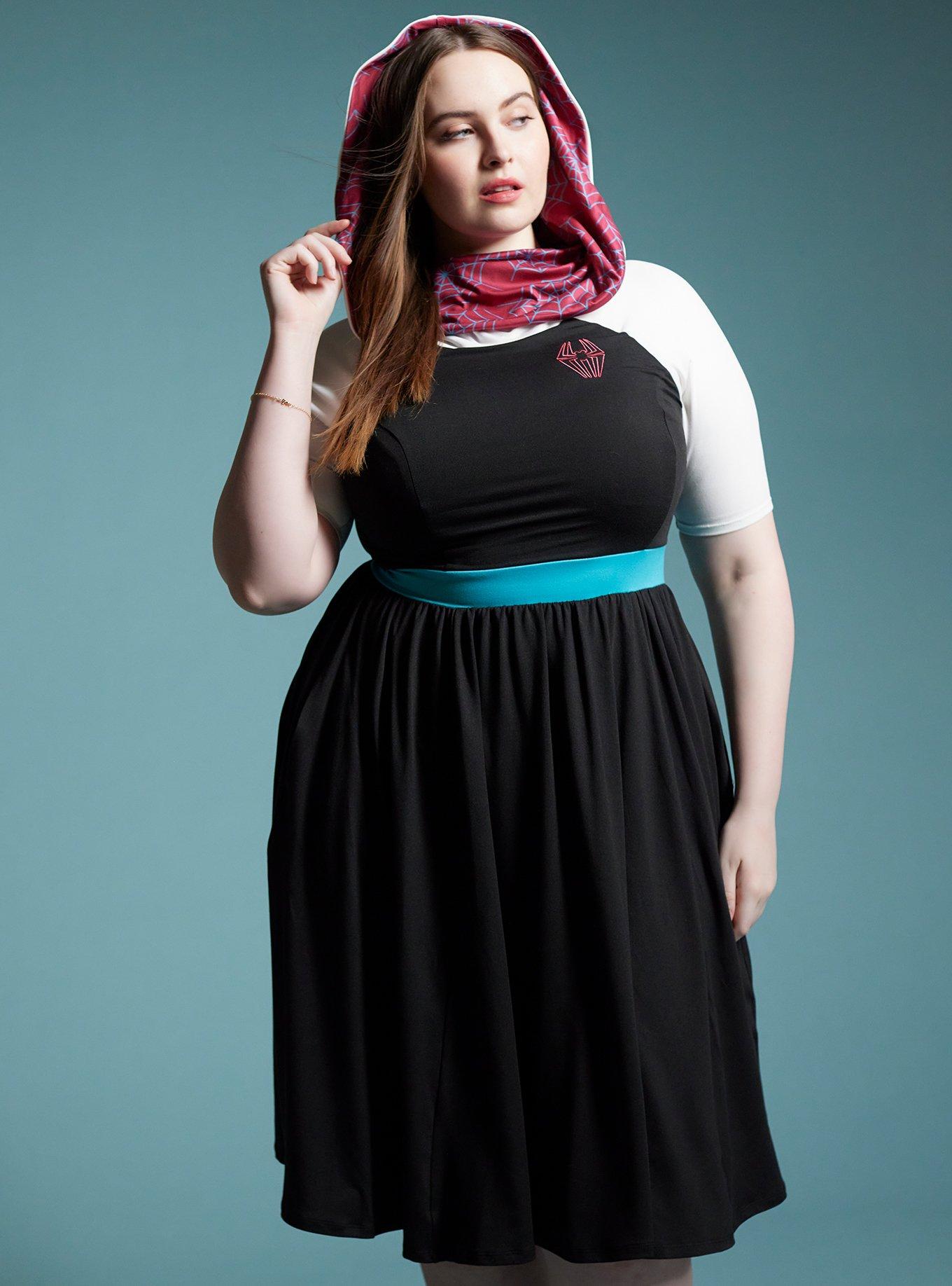 Her Universe Marvel Spider Gwen Cowl Hooded Dress Plus Size Her Universe Exclusive Her Universe