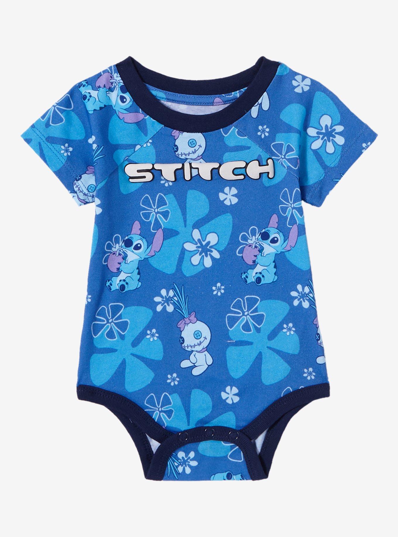 Disney Lilo & Stitch Scrump Floral Allover Print Infant One-Piece — BoxLunch Exclusive, BLUE, hi-res