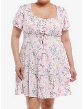 Thorn & Fable Pink Floral Butterfly Empire Dress Plus Size, , hi-res