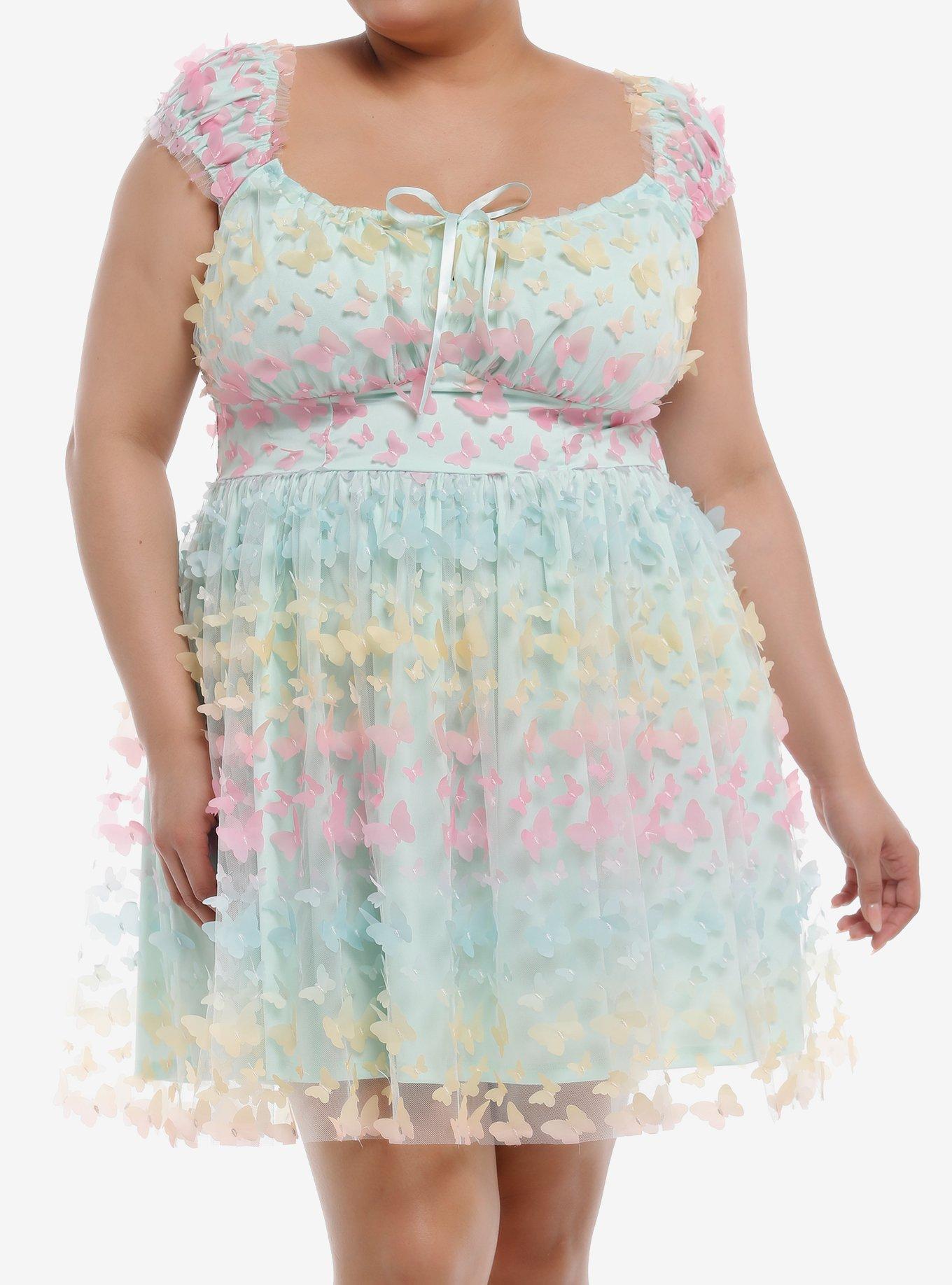 Thorn & Fable® Pastel Rainbow Butterfly Dress Plus Size